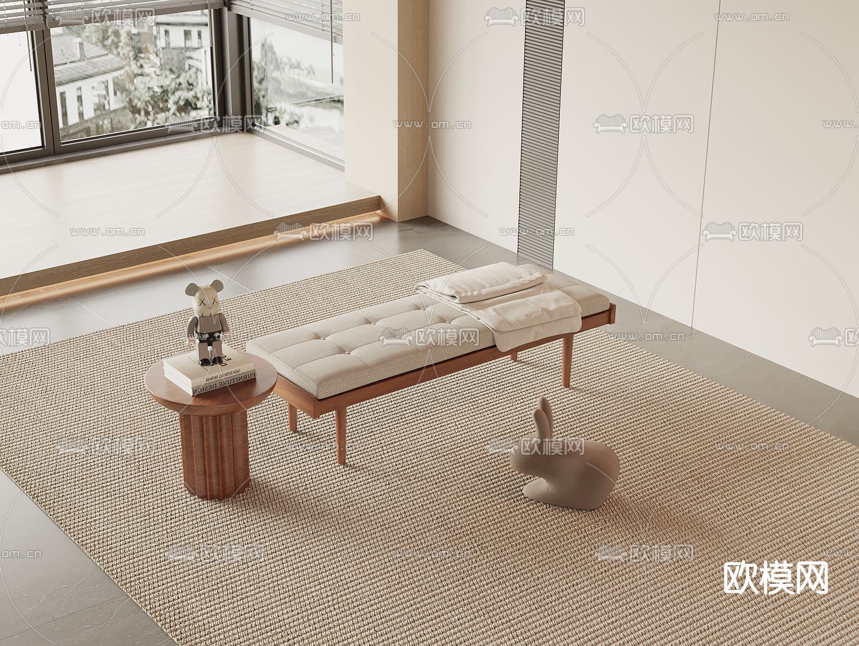 侘寂床尾凳 脚踏3d模型下载