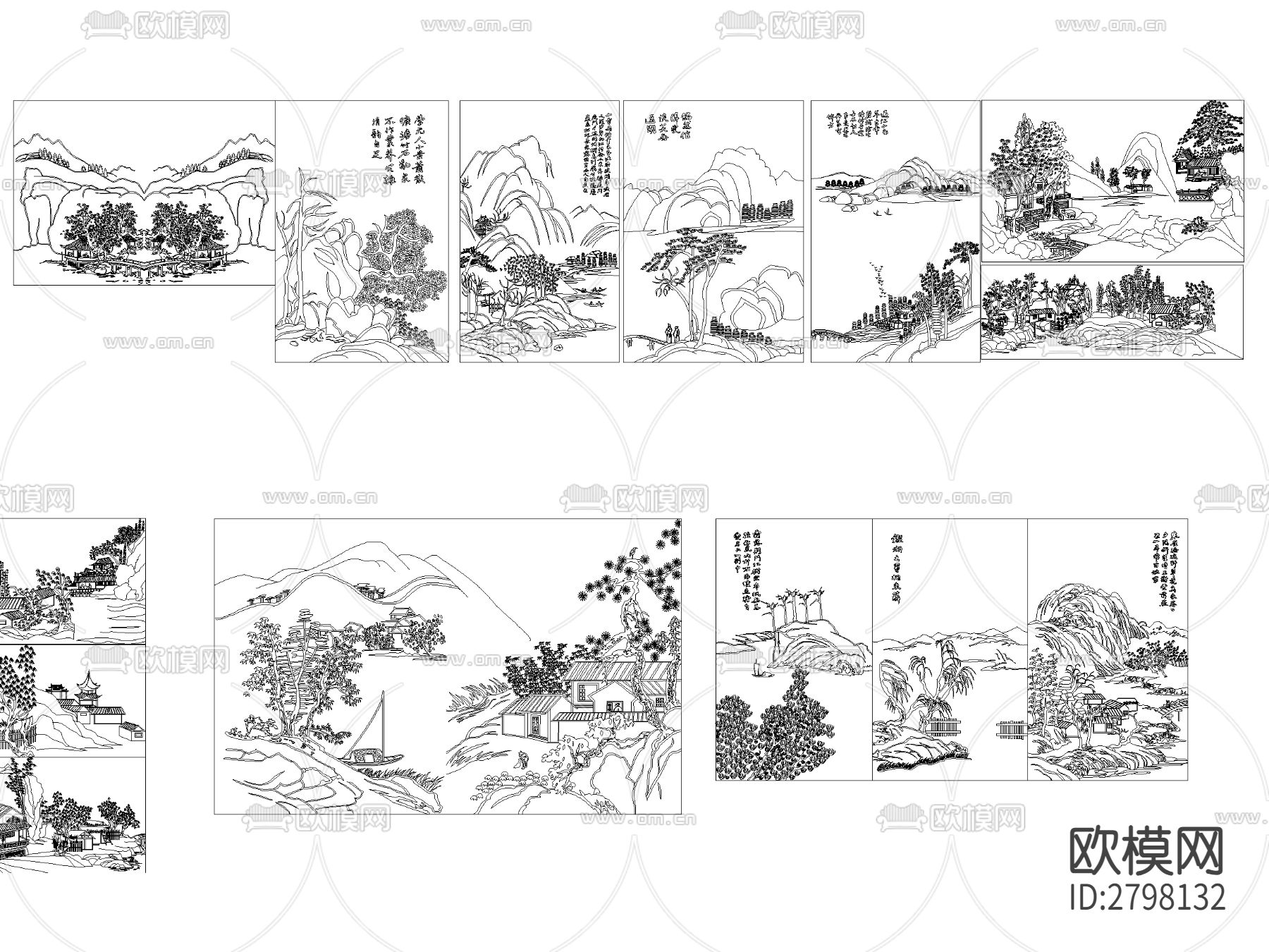 中国山水画 风景画CAD图库下载（渲染图5）