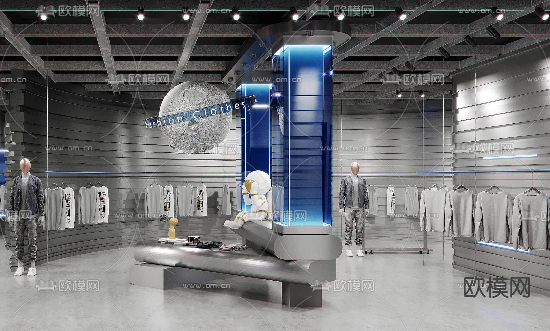 男士服装店 潮牌店3d模型下载（渲染图1）