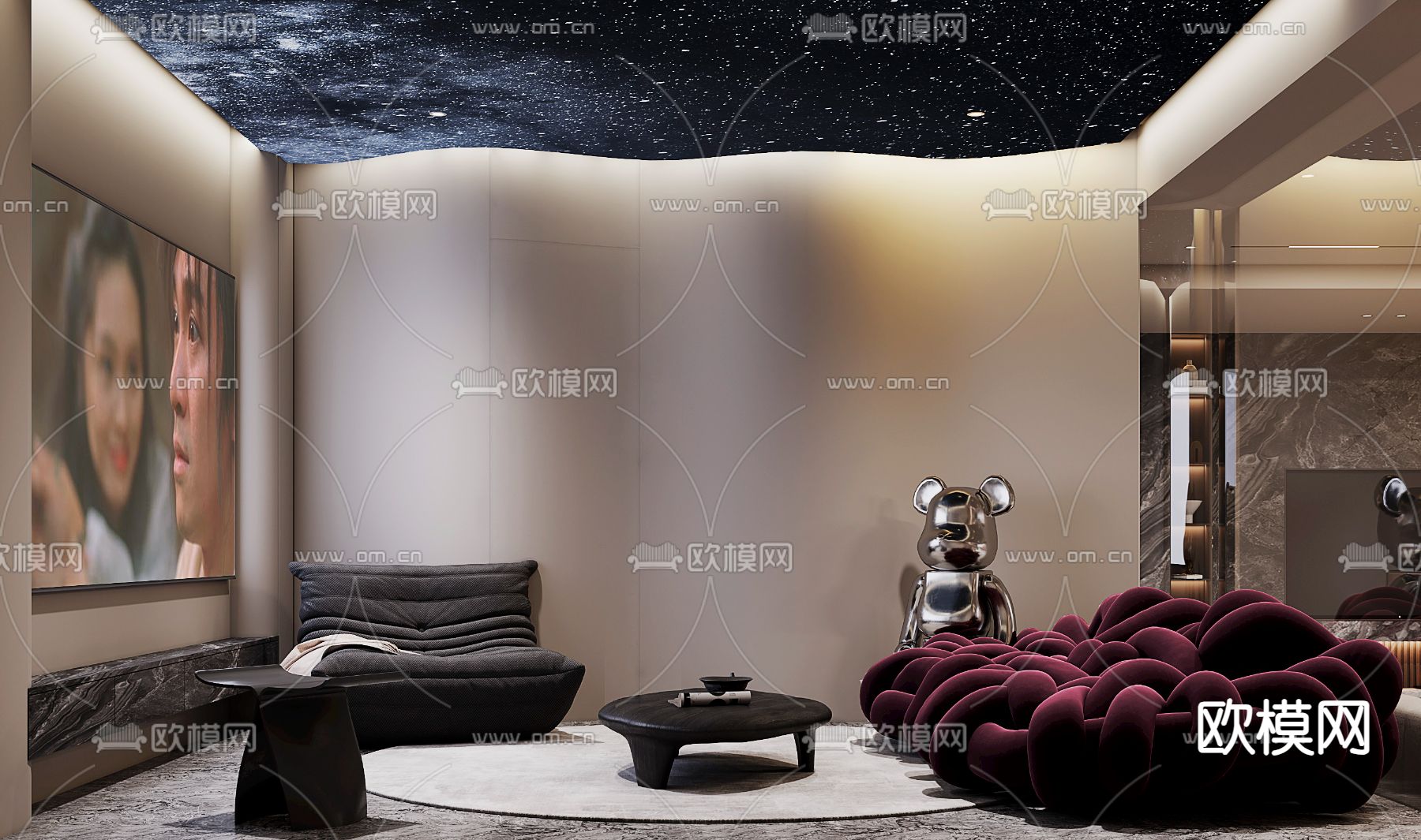 轻奢影音室免费3d模型下载