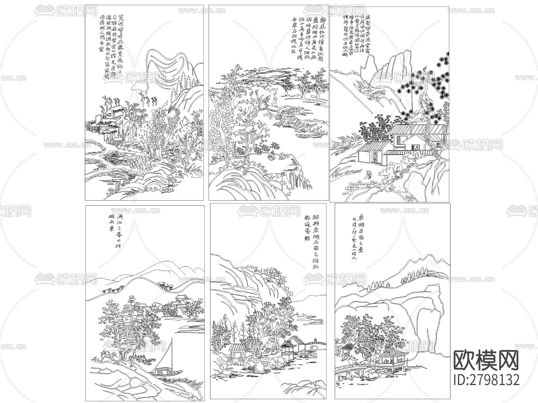 中国山水画 风景画CAD图库下载（渲染图4）