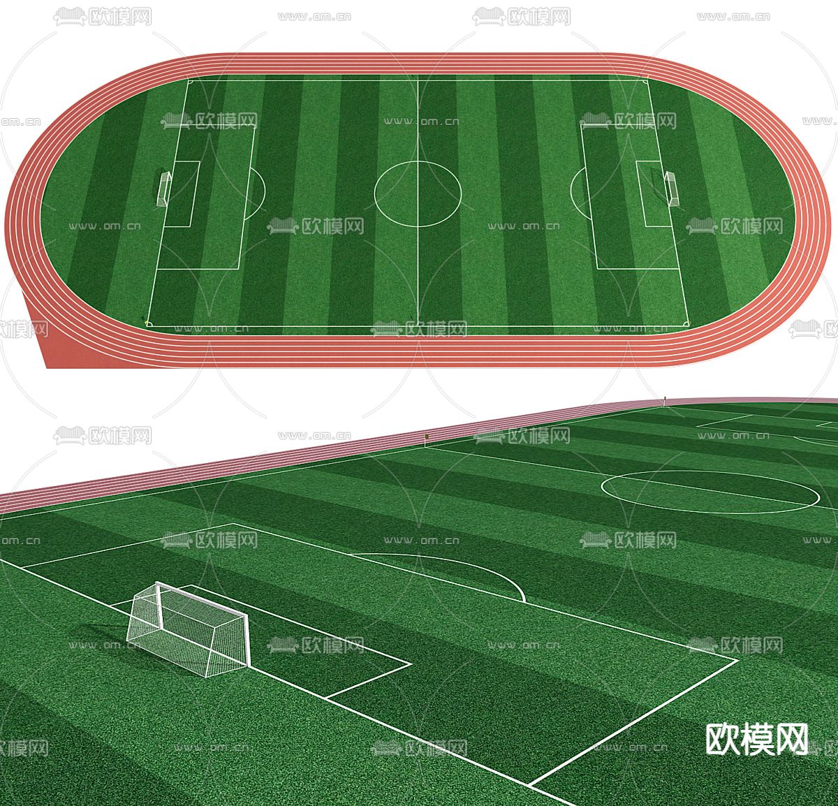 足球场 运动场 跑道3d模型下载