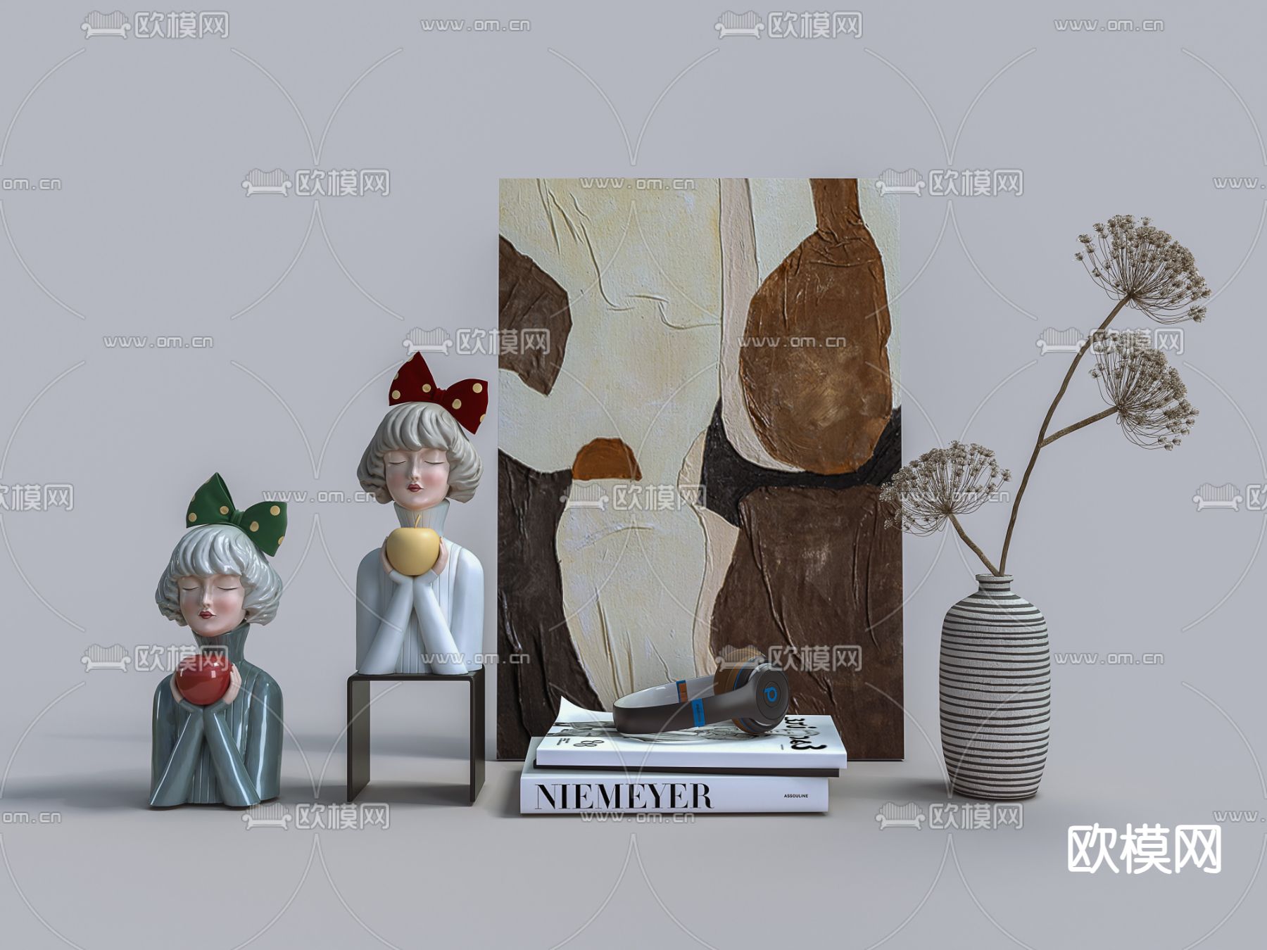 桌面摆件 雕塑 书籍 花瓶 插花 相册免费3d模型下载
