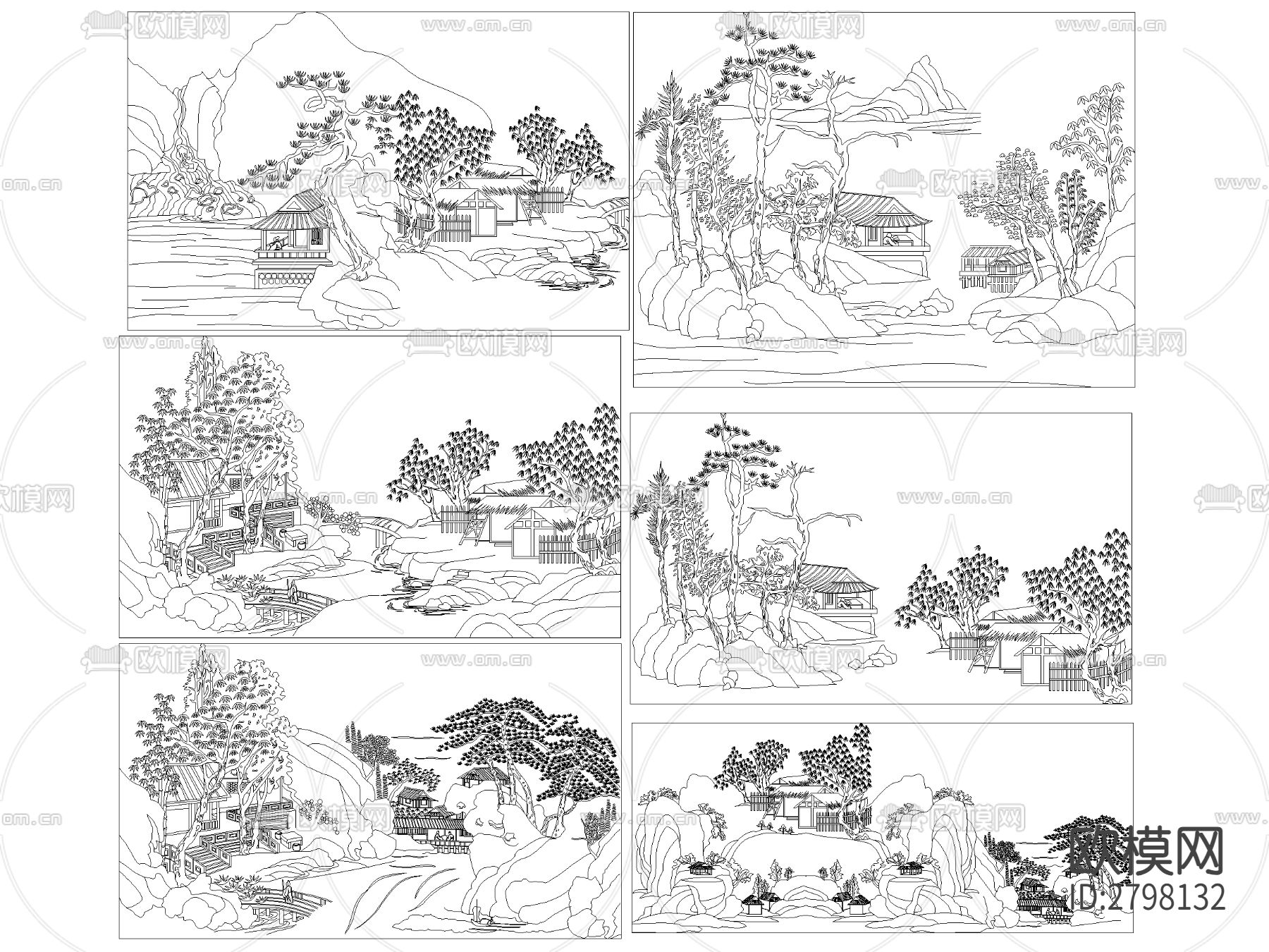 中国山水画 风景画CAD图库下载（渲染图7）