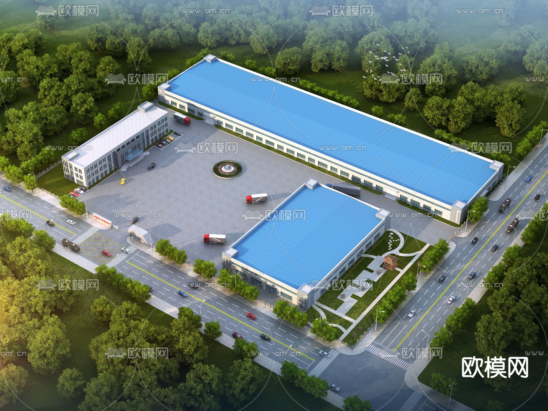 工业厂房鸟瞰3d模型下载