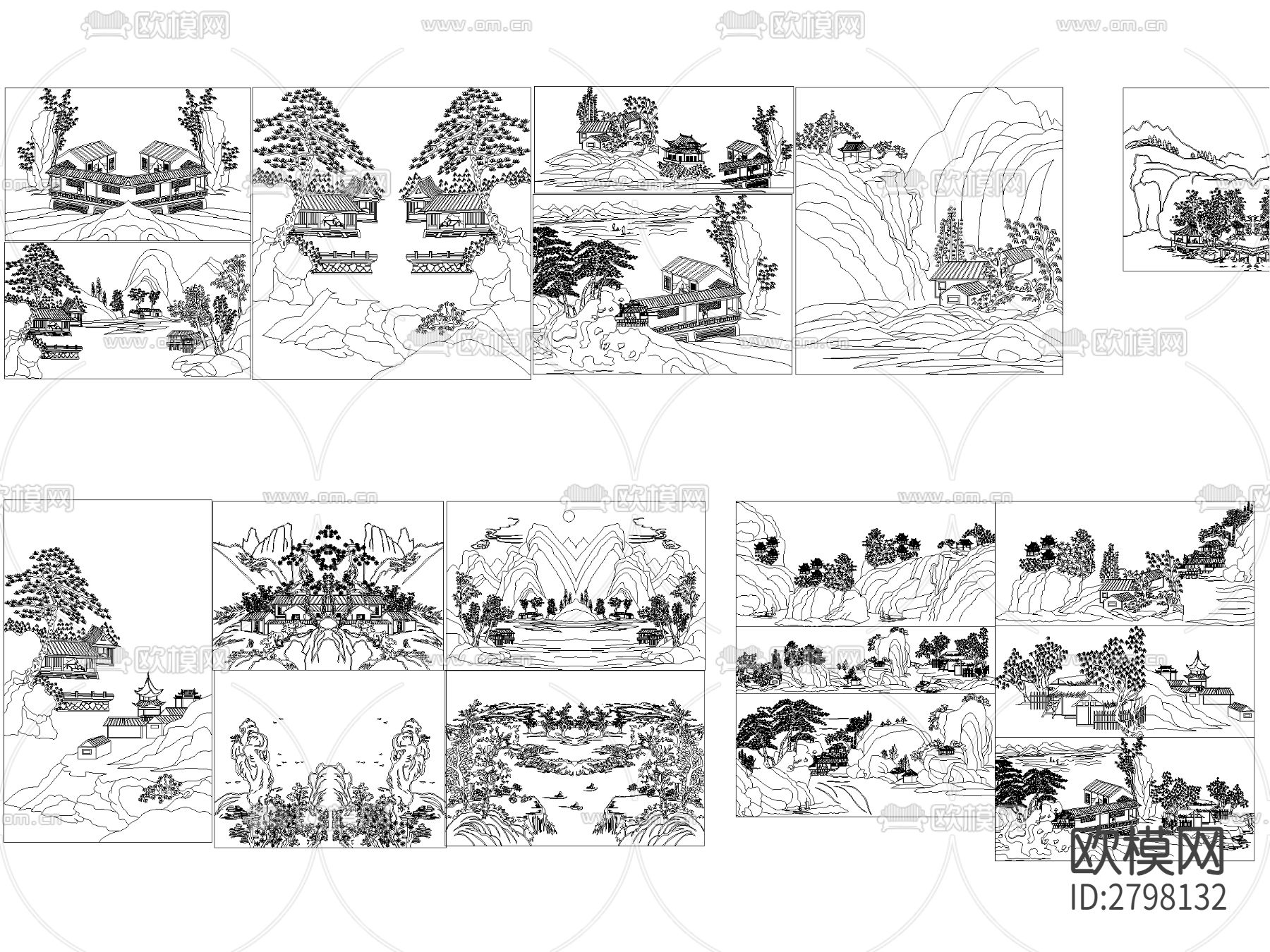 中国山水画 风景画CAD图库下载（渲染图9）