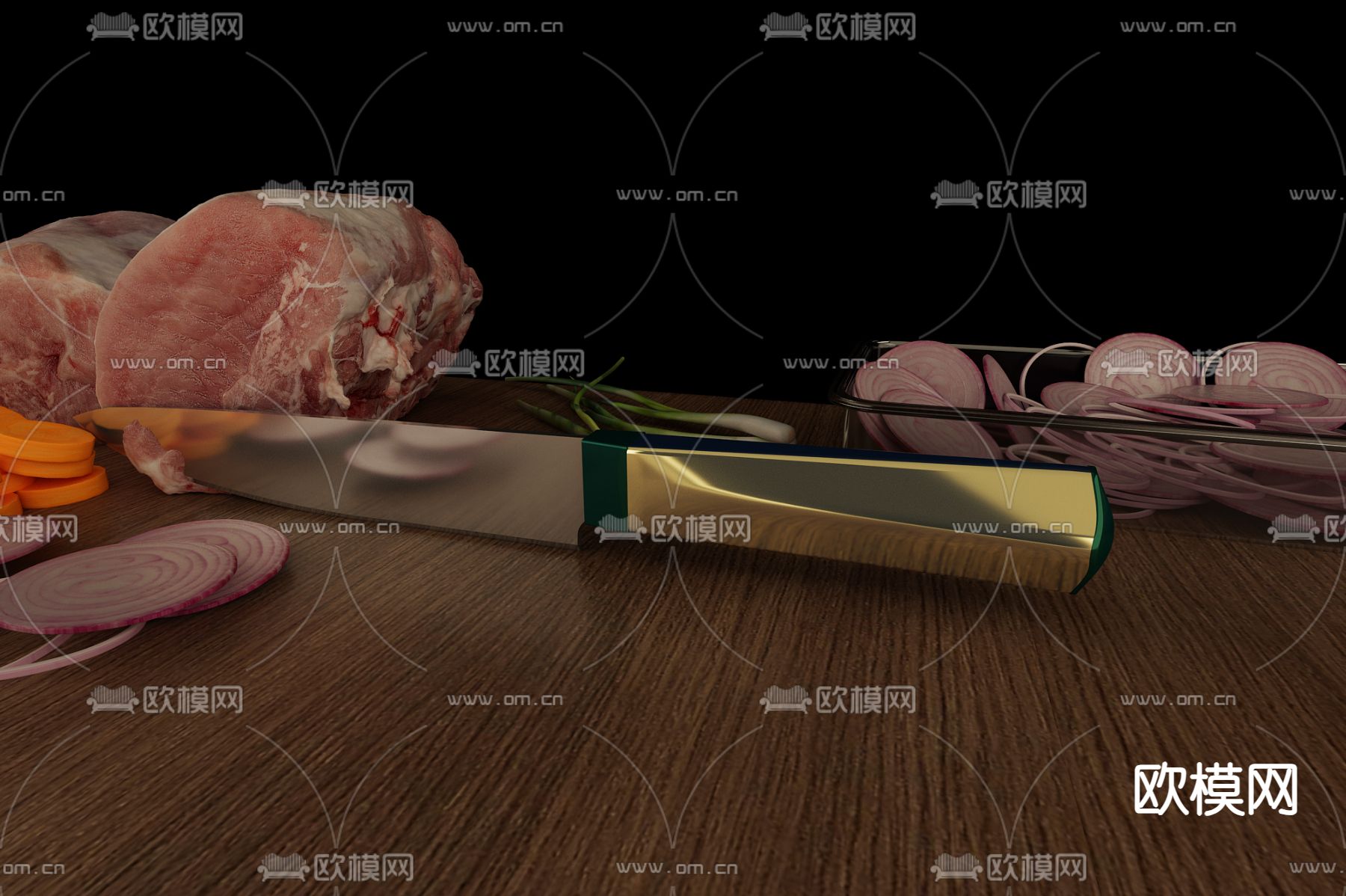 食物 猪肉 大葱 洋葱免费3d模型下载