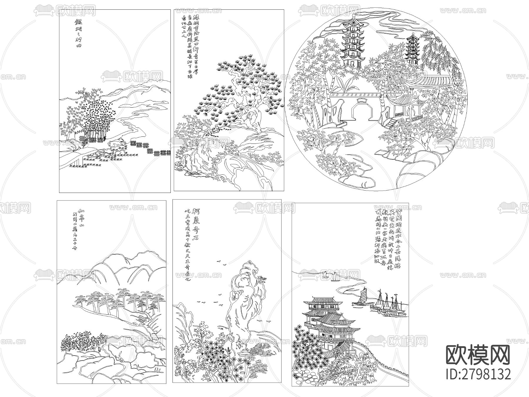 中国山水画 风景画CAD图库下载（渲染图6）