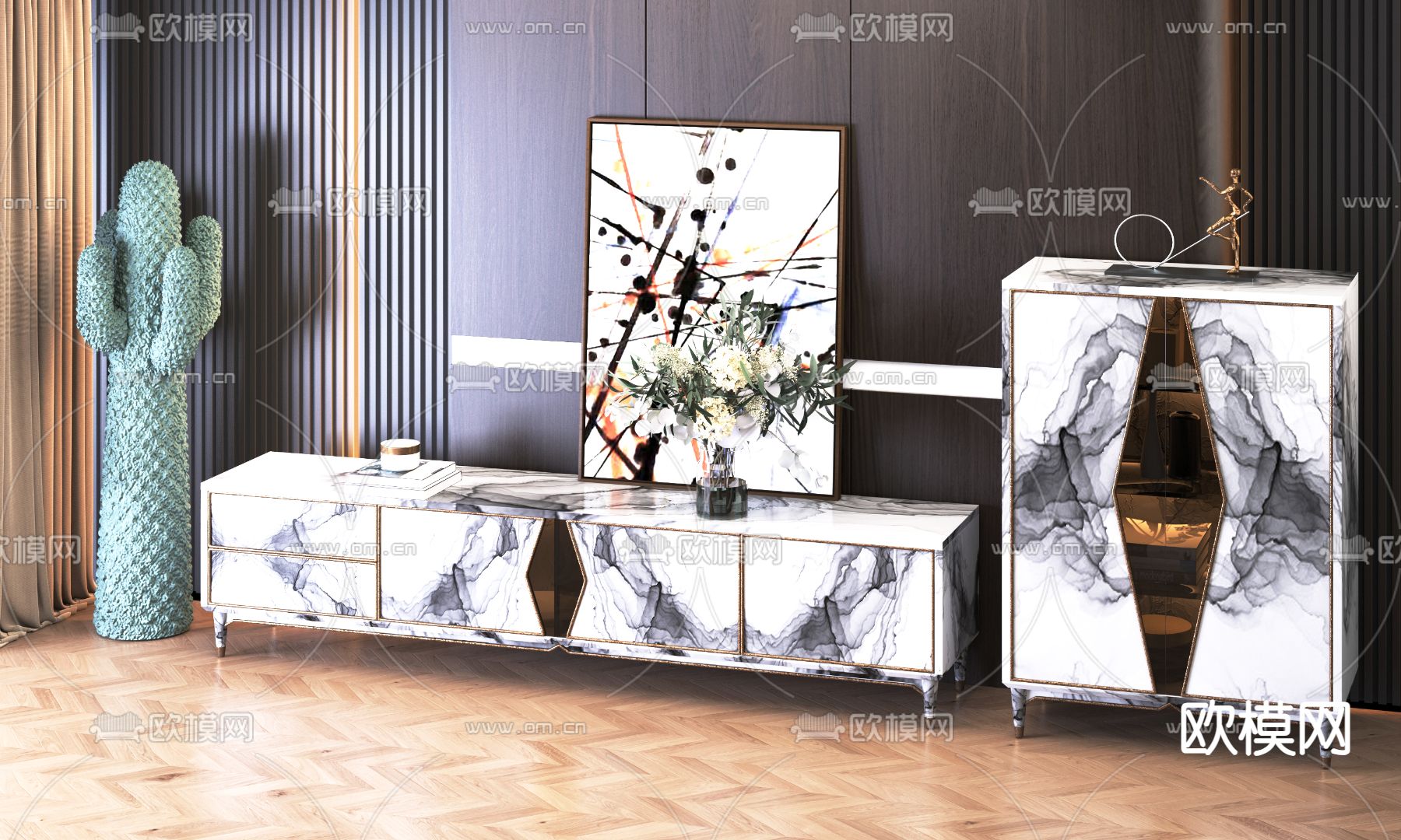 现代电视柜免费3d模型下载