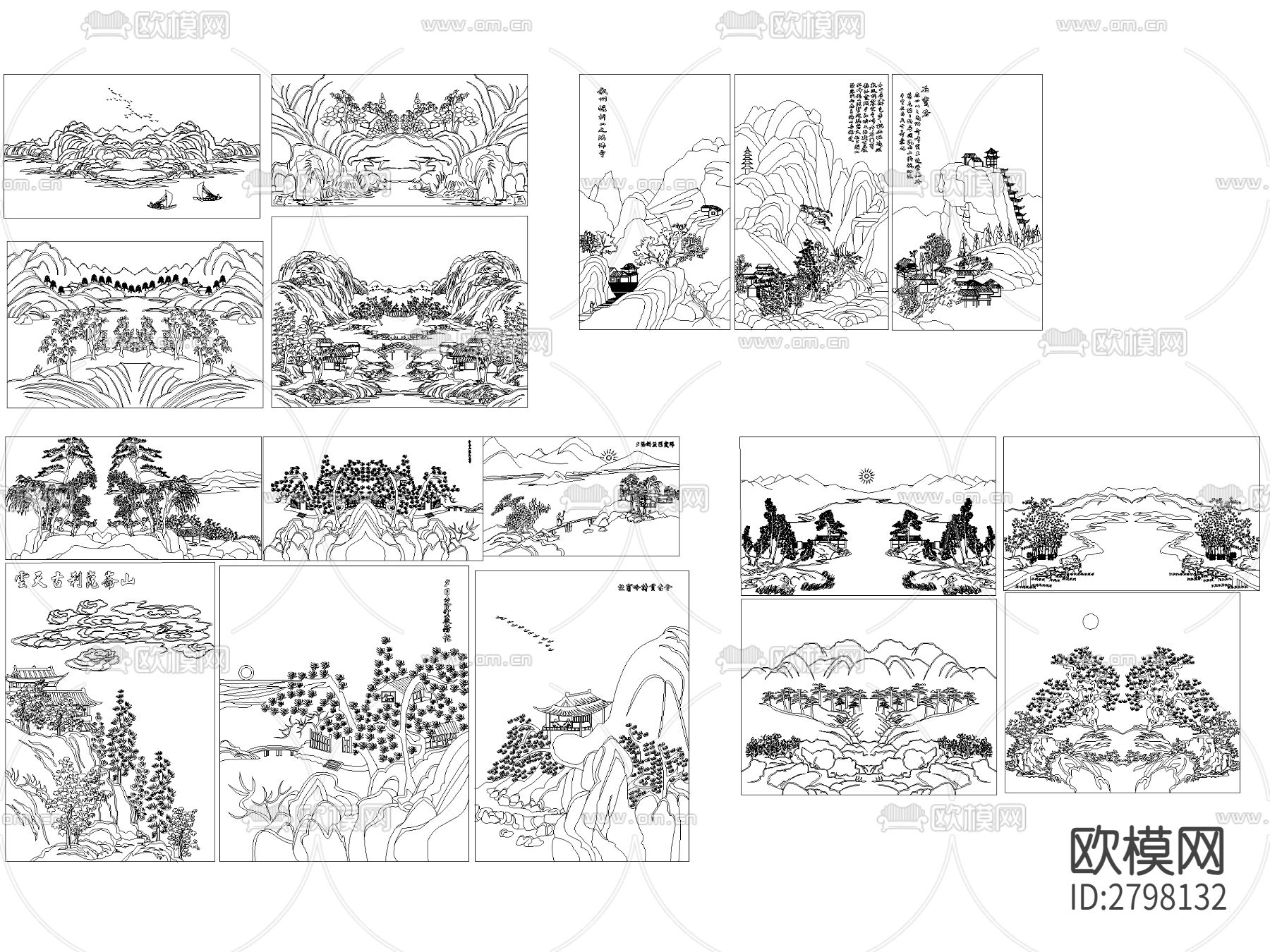 中国山水画 风景画CAD图库下载（渲染图8）