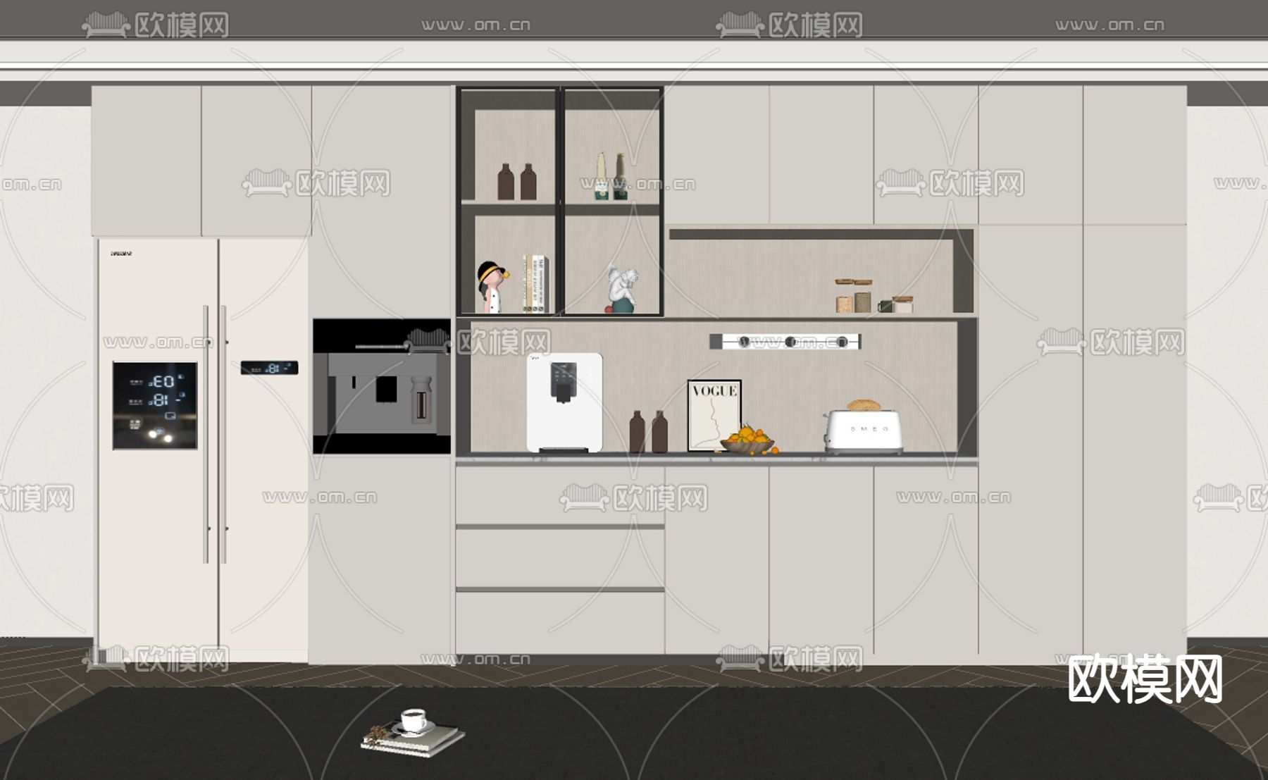 奶油风酒柜su模型下载（渲染图2）