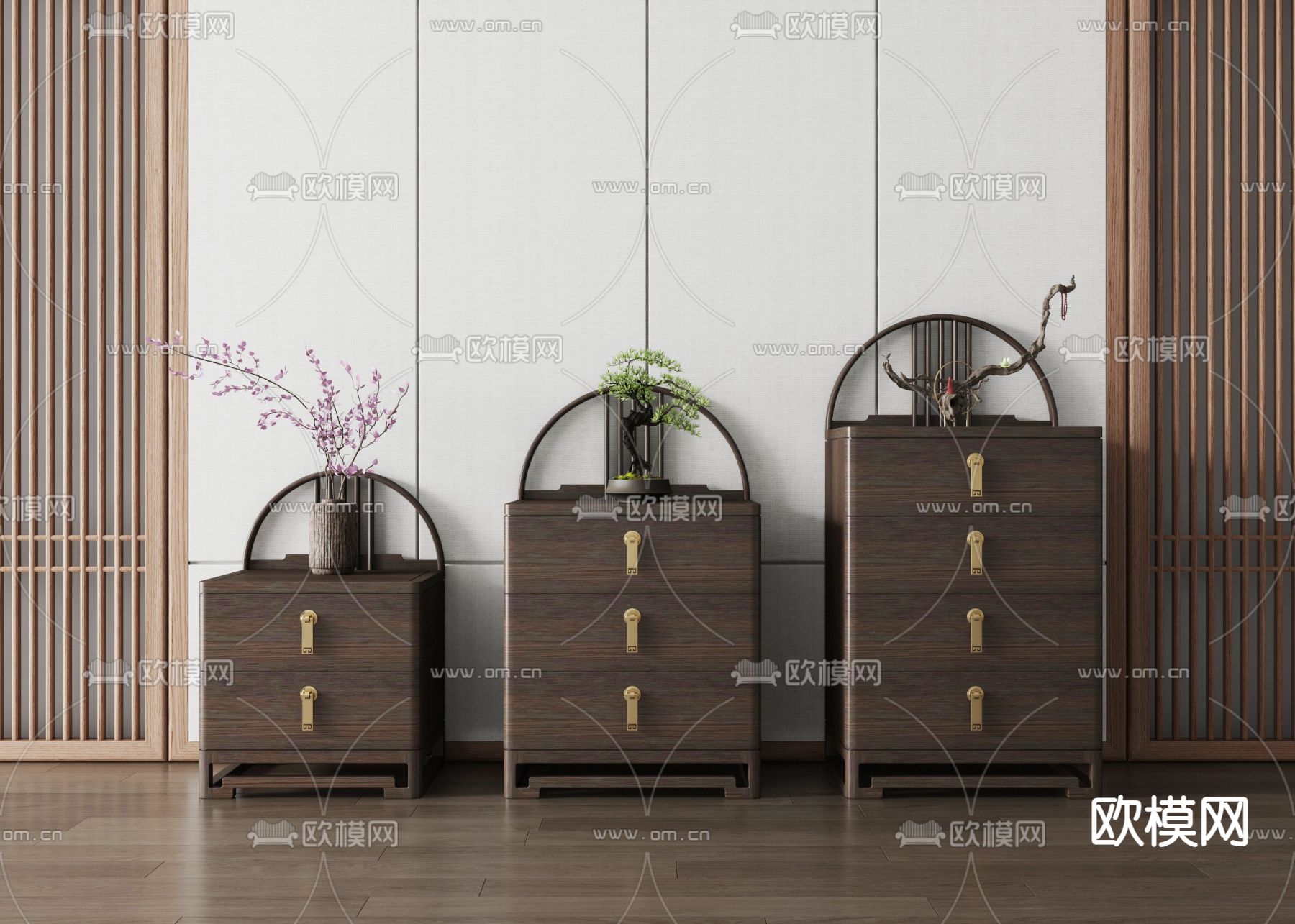 新中式边柜 斗柜3d模型下载