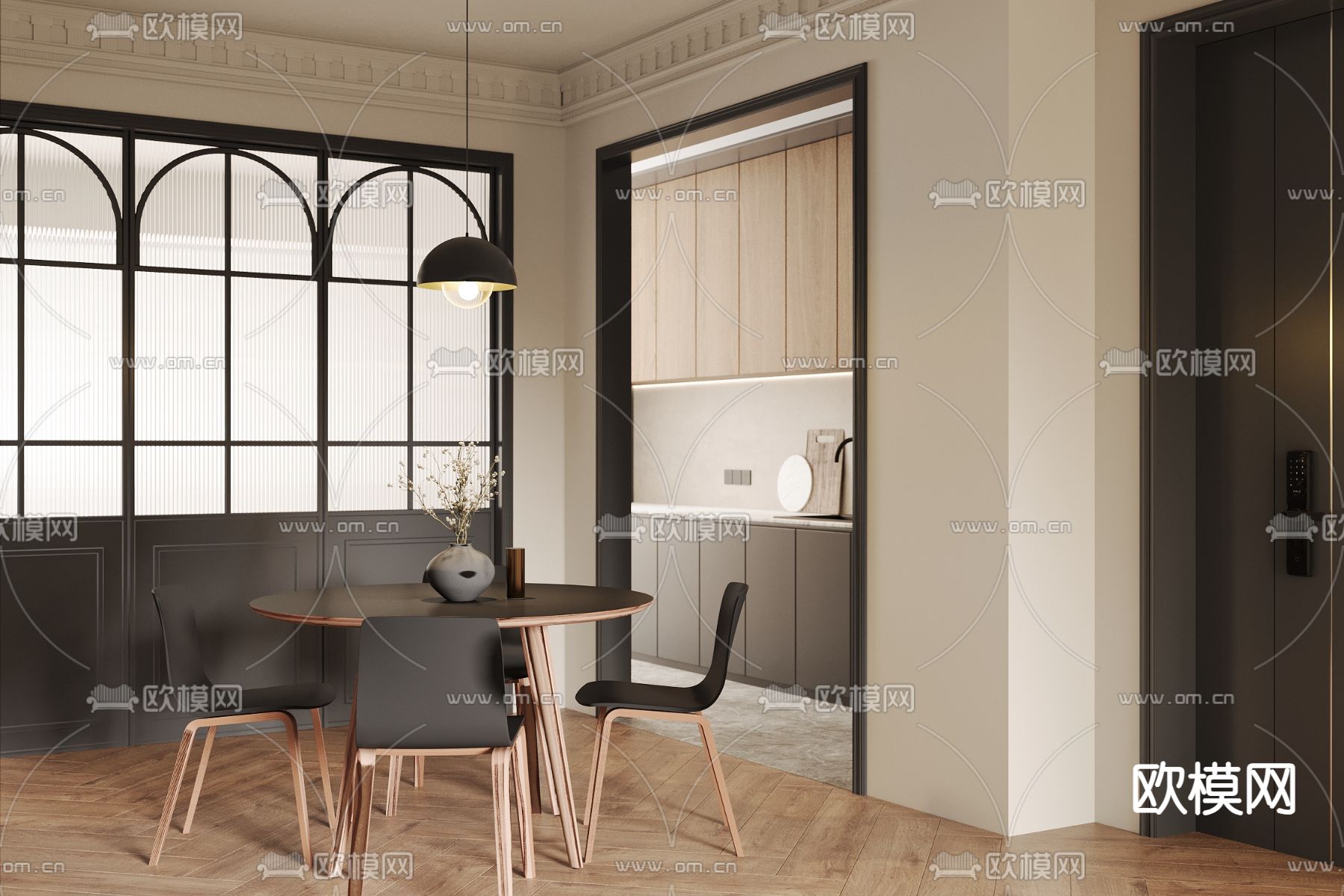 法式餐厅su模型下载（渲染图1）
