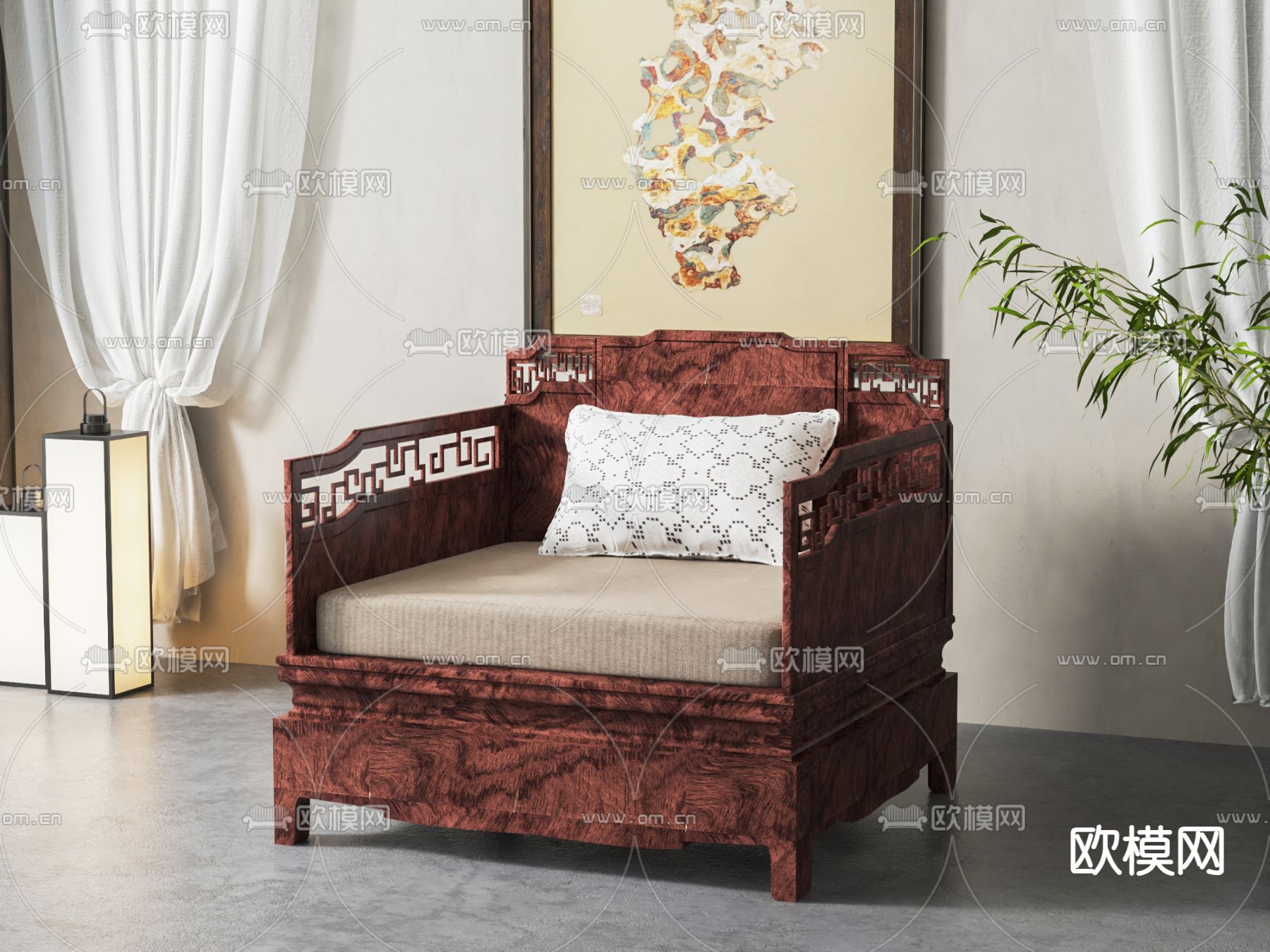 中式单人沙发3d模型下载