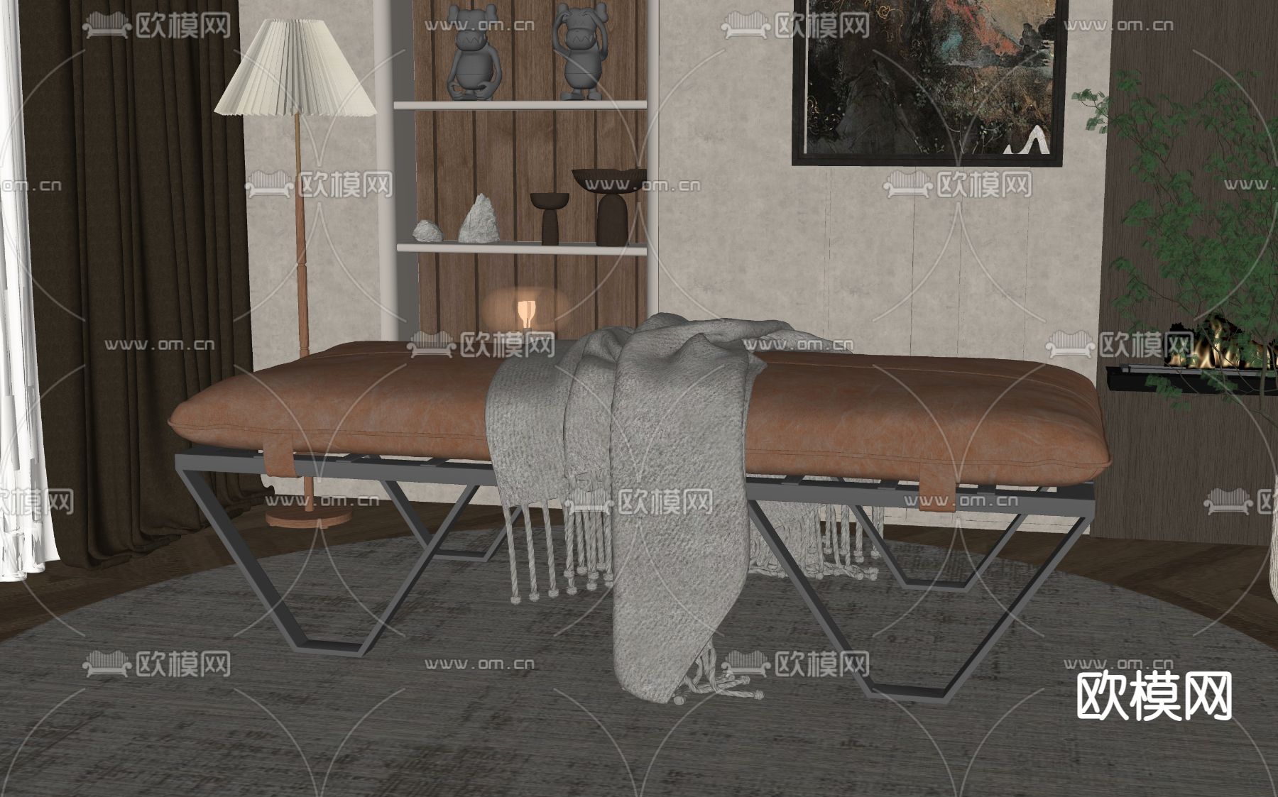 美式沙发凳su模型下载（渲染图2）