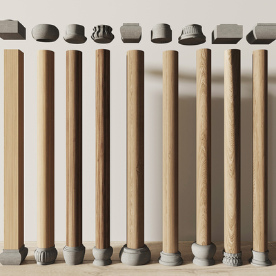  中式柱子 木柱su模型 