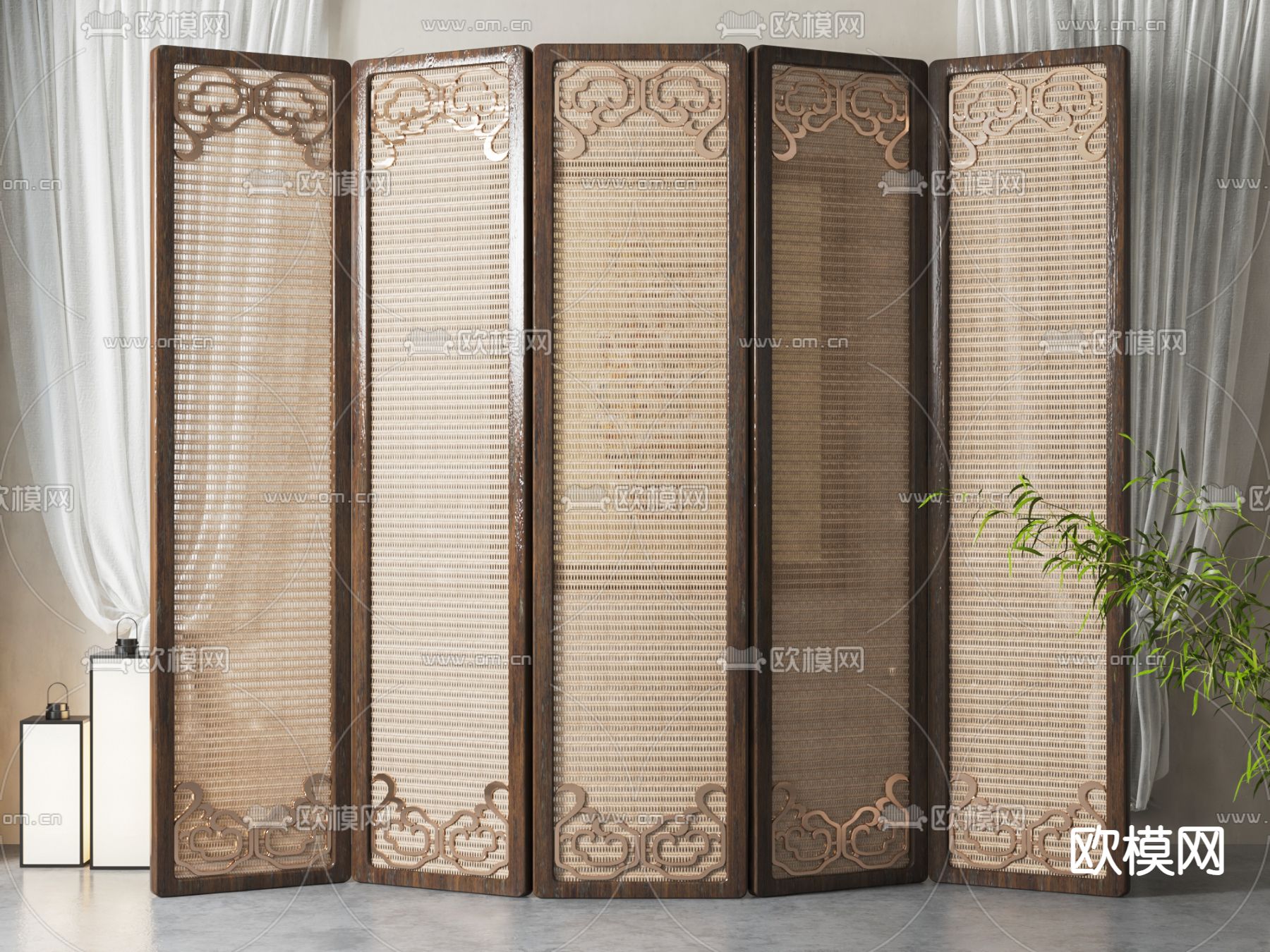中式屏风 隔断3d模型下载