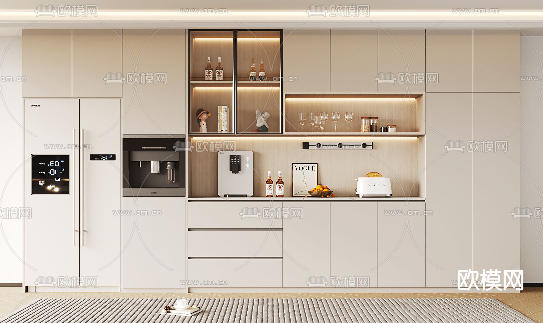 奶油风酒柜su模型下载（渲染图1）