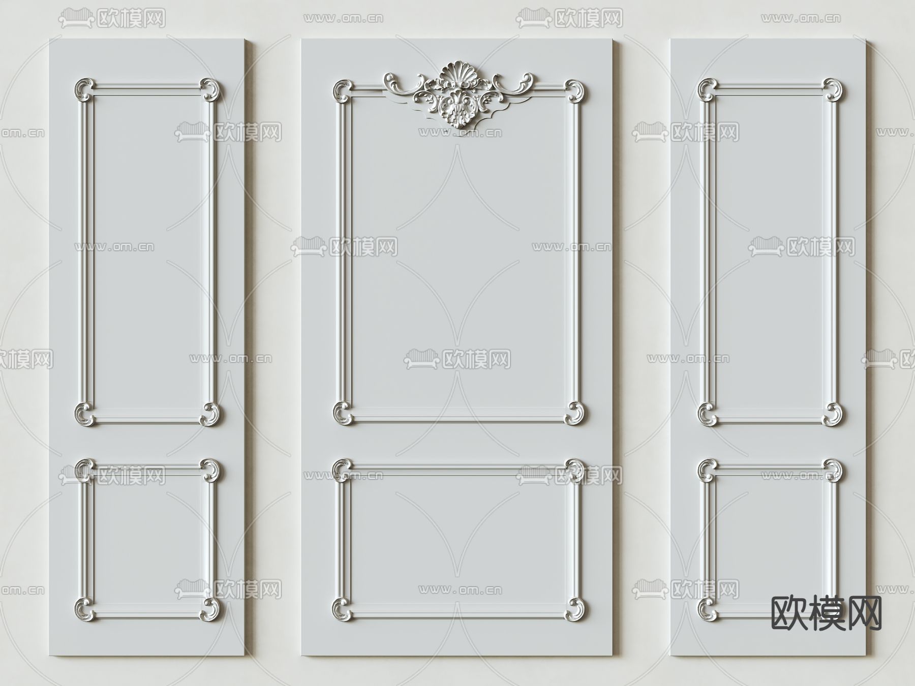 简欧护墙板su模型下载（渲染图1）