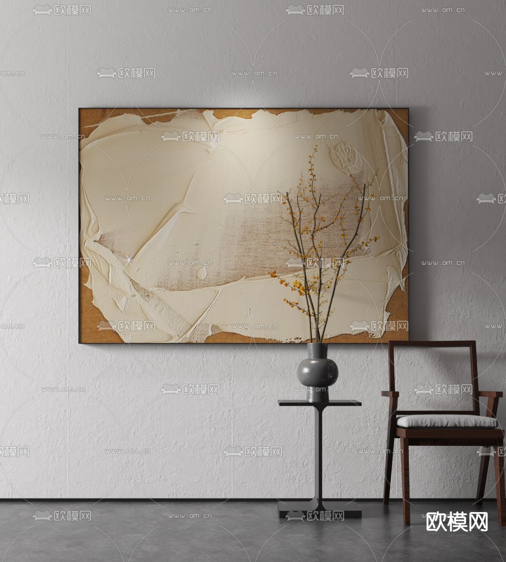 侘寂风装饰画 挂画su模型下载（渲染图1）
