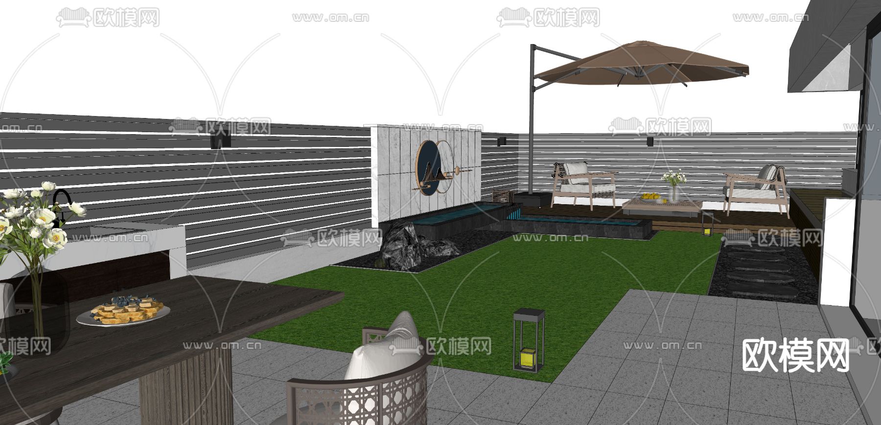 现代庭院花园su模型下载（渲染图2）