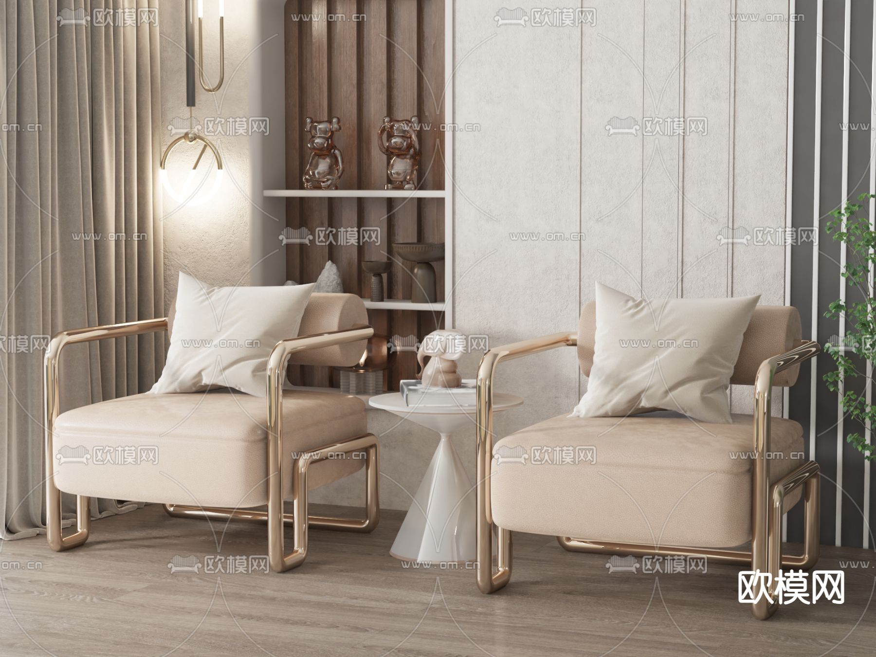 简欧休闲椅su模型下载（渲染图1）