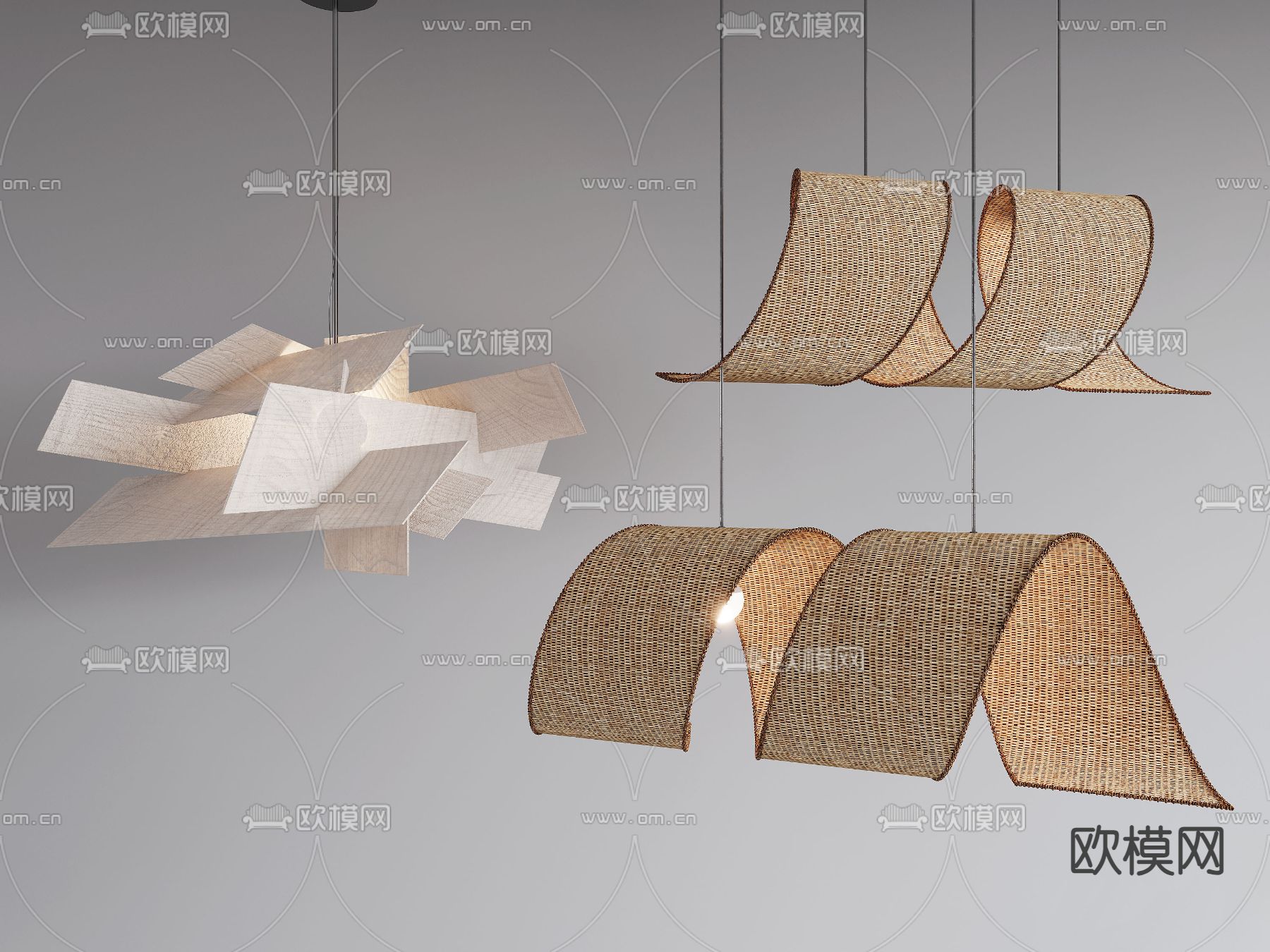 侘寂风编织吊灯su模型下载（渲染图1）