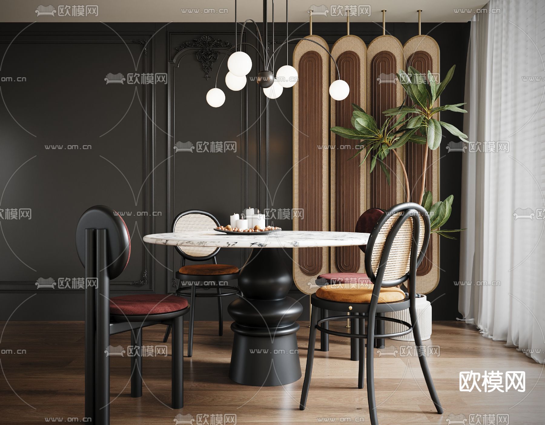 法式餐桌椅 圆餐桌3d模型下载