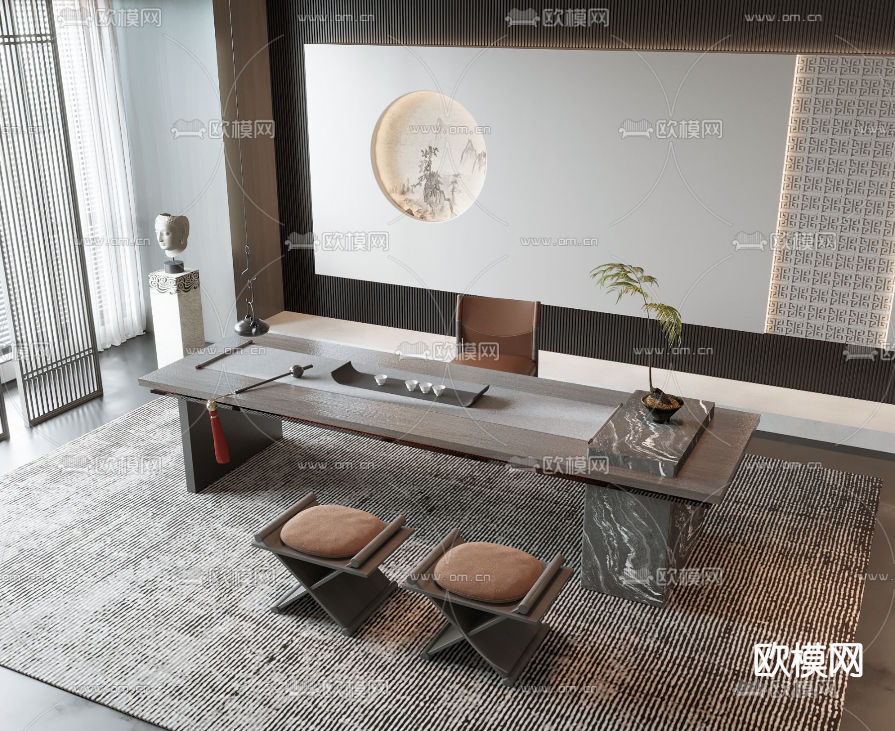 现代茶桌 茶台su模型下载（渲染图1）