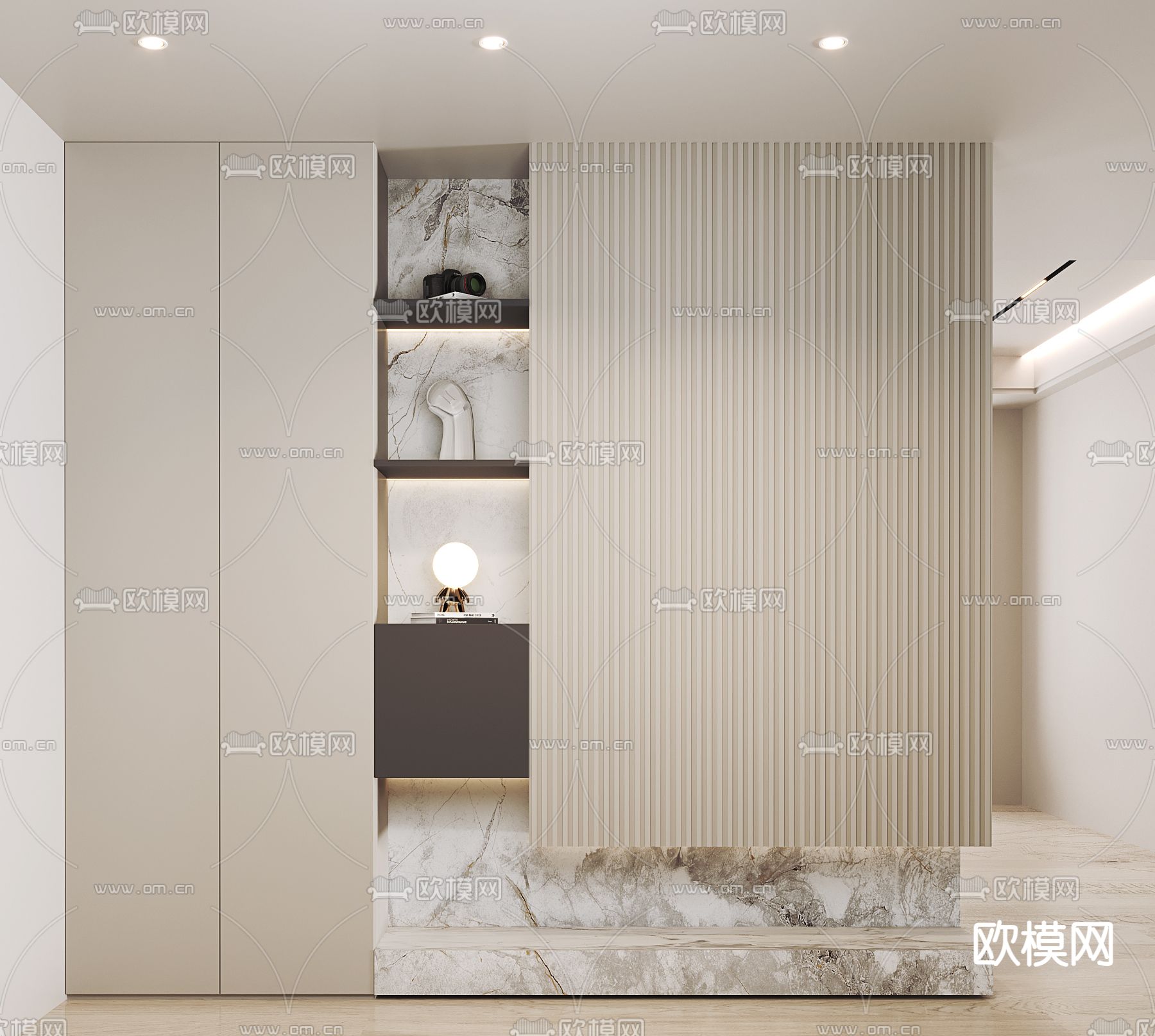 奶油风隔断鞋柜su模型下载（渲染图1）