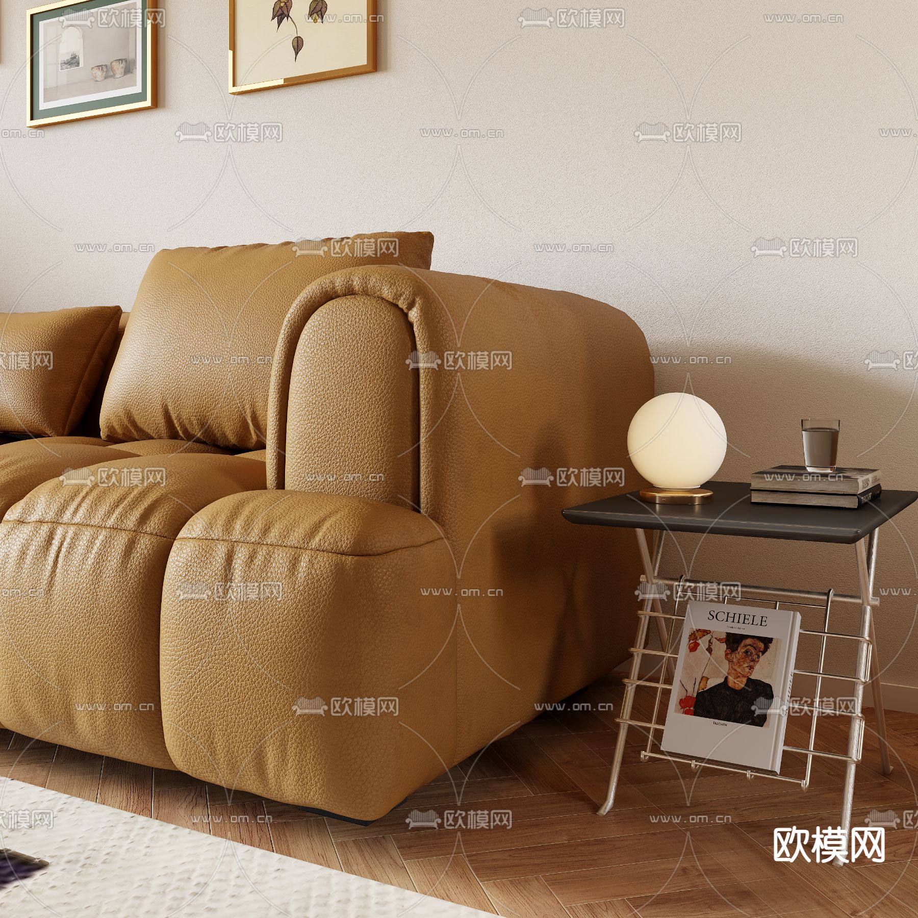 奶油风沙发 皮革沙发3d模型下载（渲染图2）