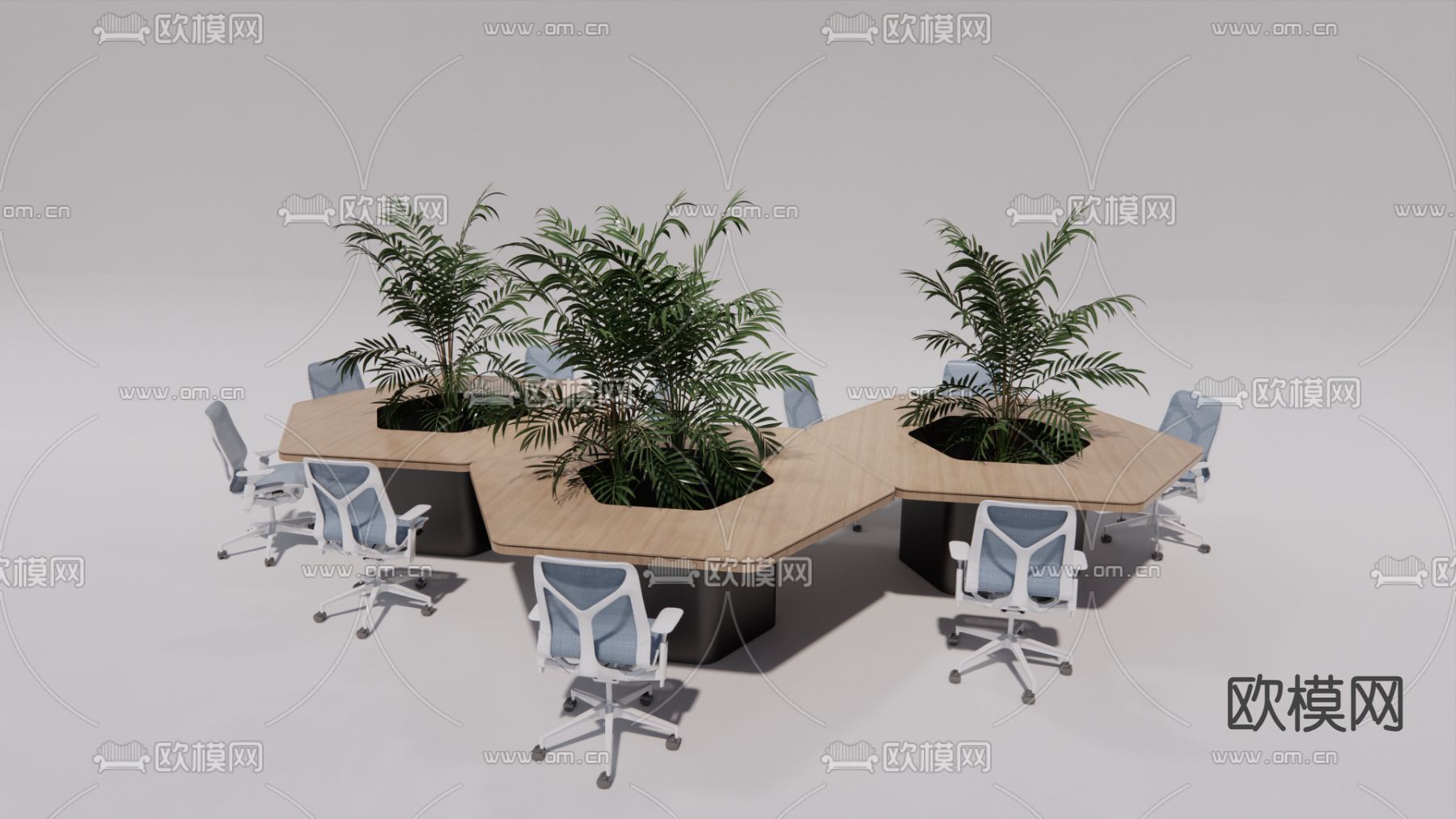 办公桌椅 屏风卡位su模型下载（渲染图1）
