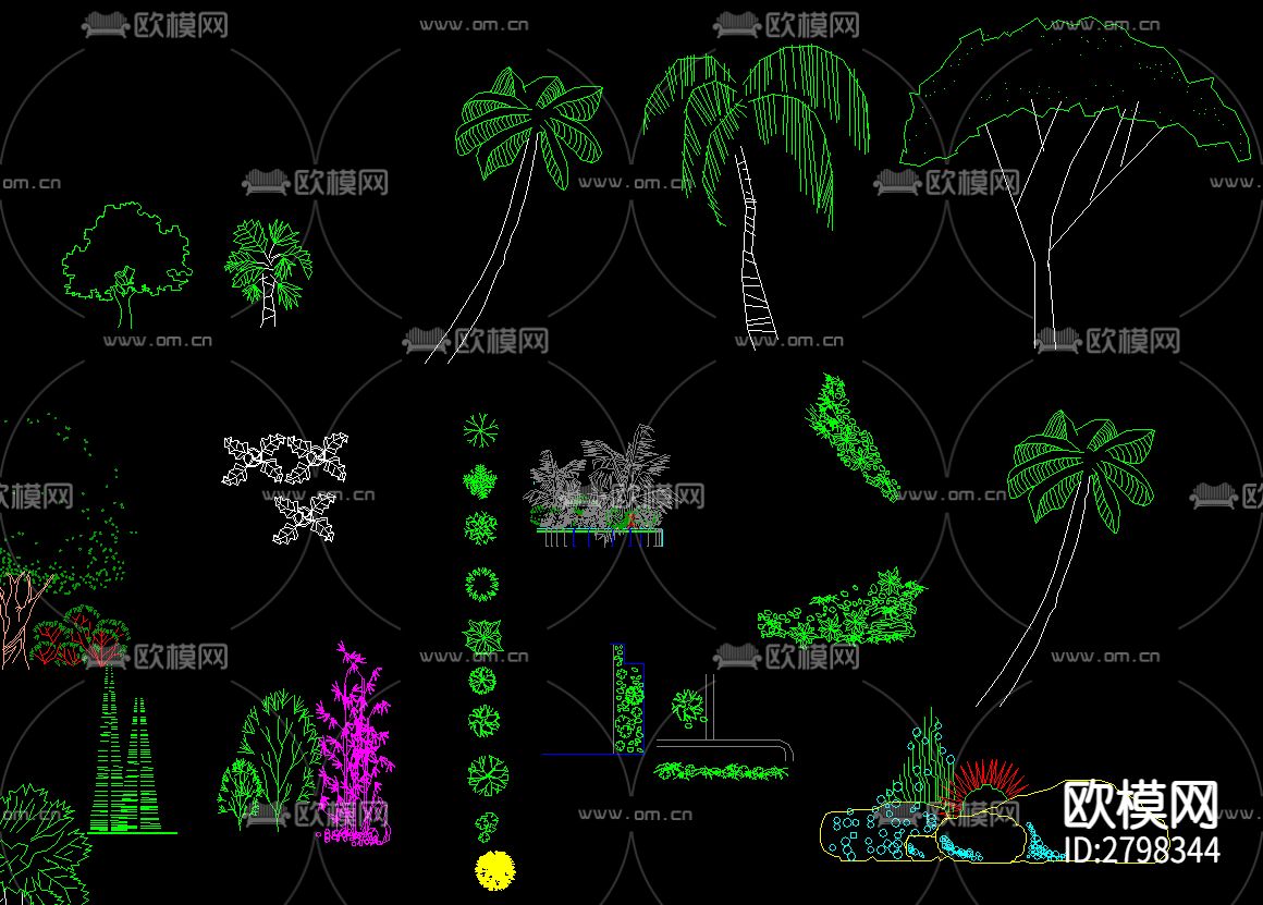 常用植物乔木景观树cad图库下载（渲染图4）