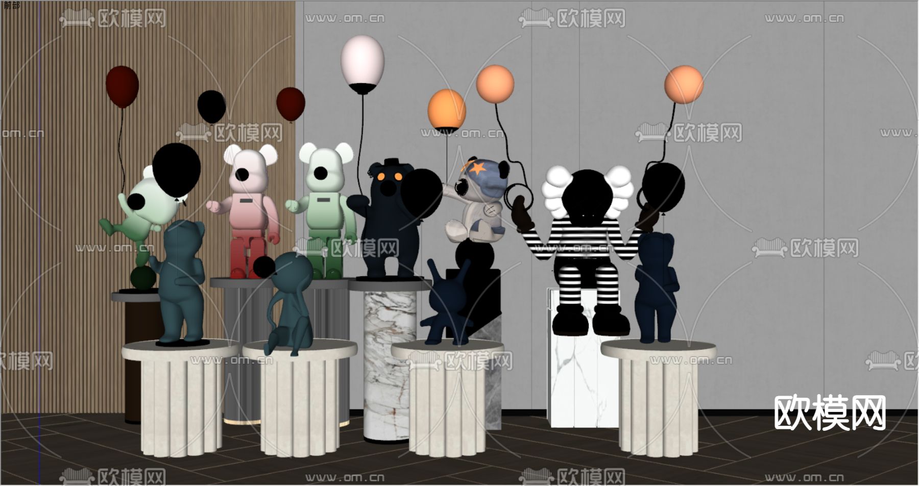 潮玩 雕塑摆件su模型下载（渲染图2）