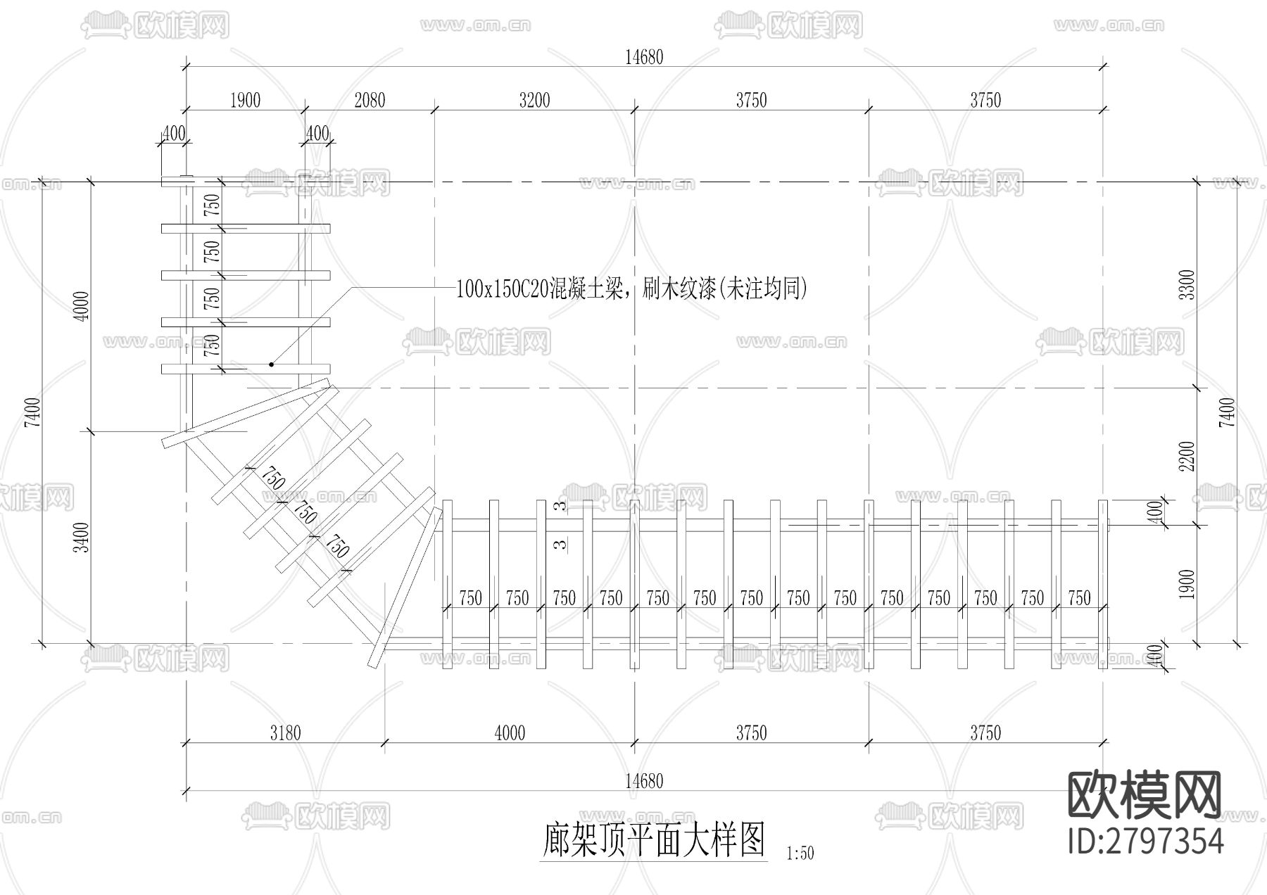 廊架详图cad大样图下载（渲染图2）