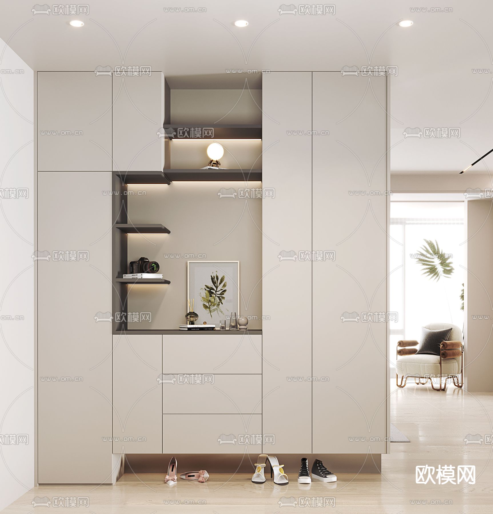 奶油风鞋柜 隔断3d模型下载