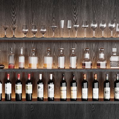  现代红酒 洋酒su模型 