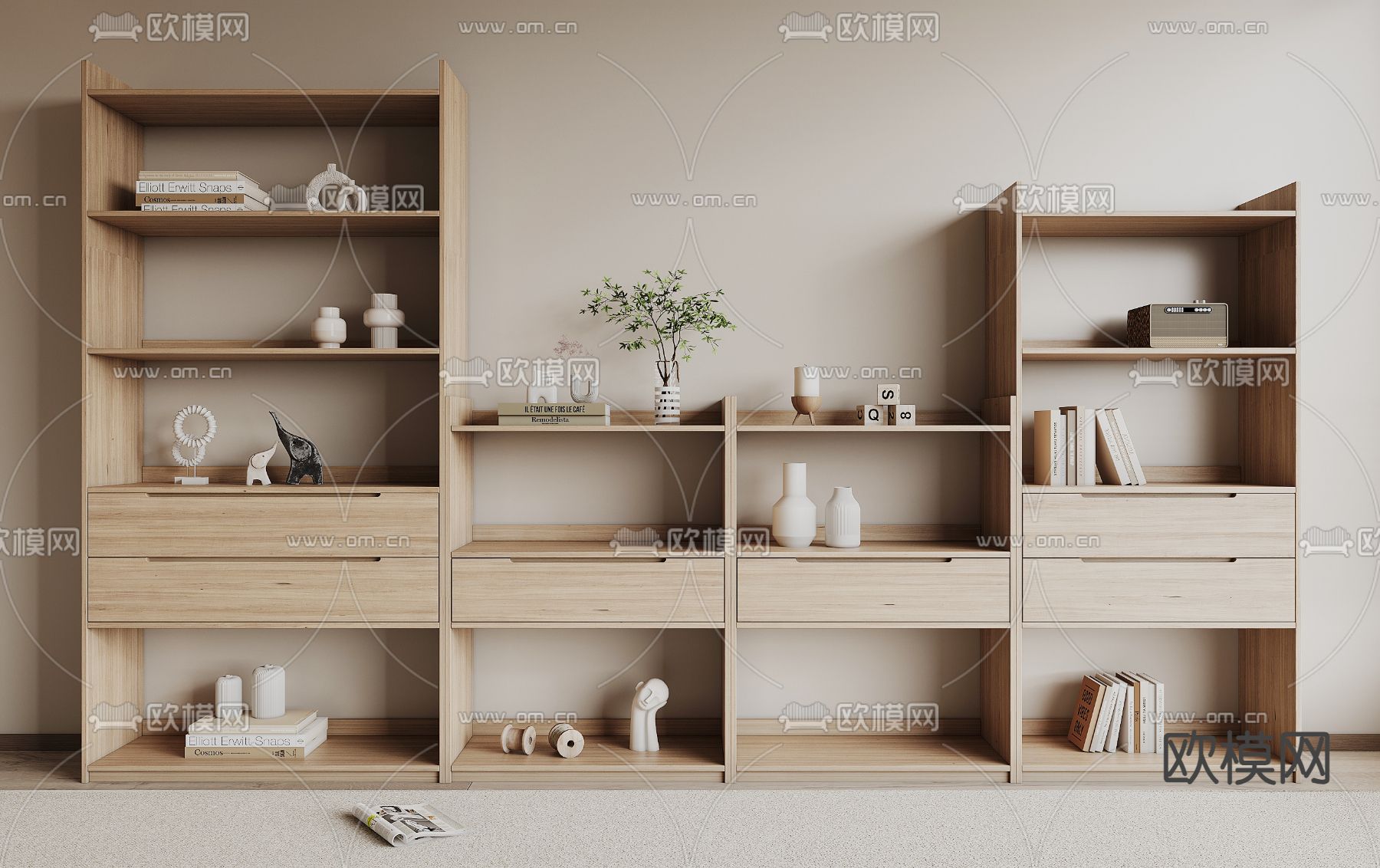北欧书柜 书架 置物架3d模型下载