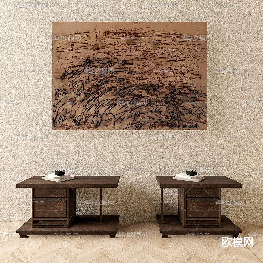 侘寂风床头柜su模型下载（渲染图1）