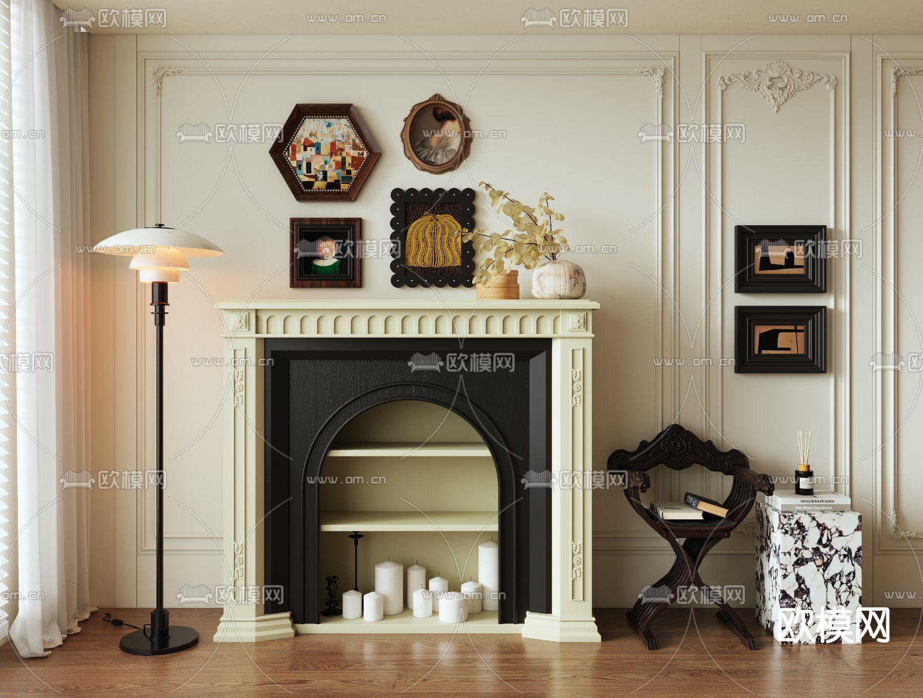 法式壁炉su模型下载（渲染图1）