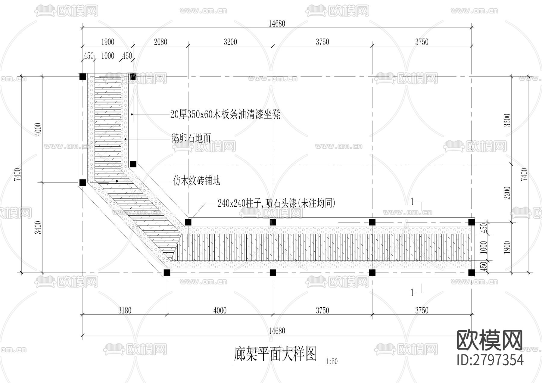 廊架详图cad大样图下载（渲染图3）