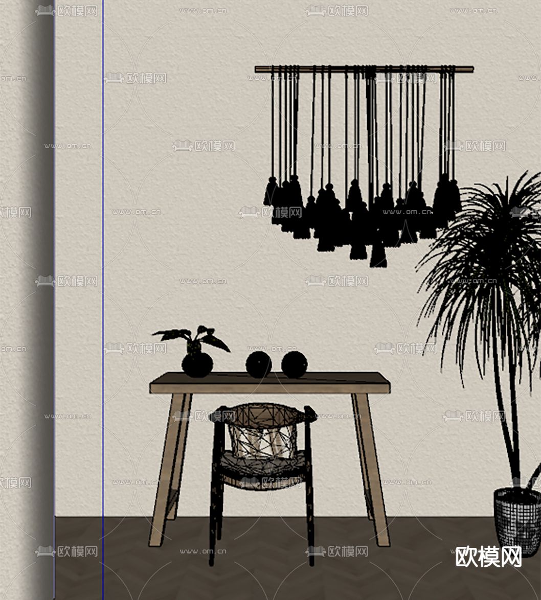 侘寂风梳妆台su模型下载（渲染图2）