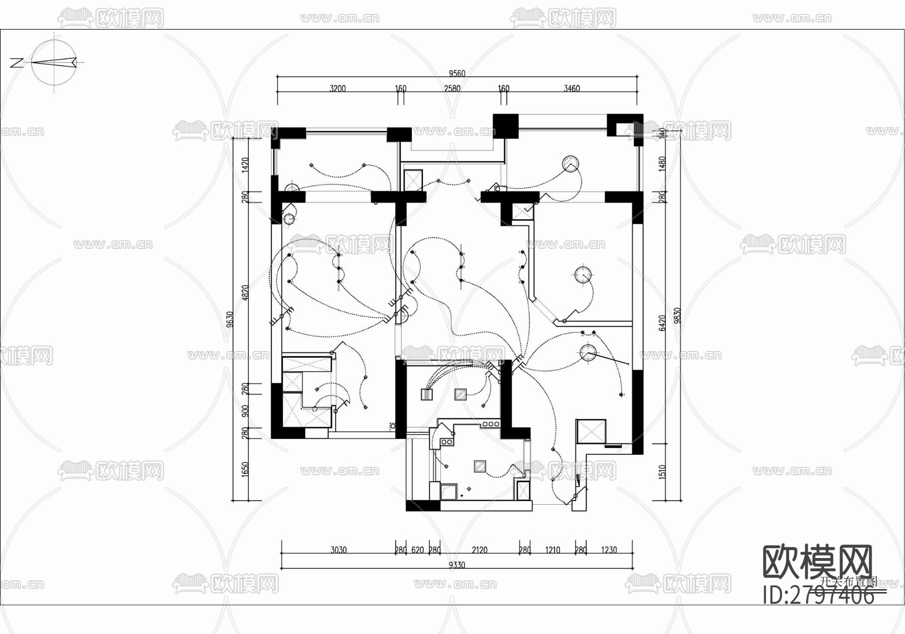 90㎡家装两居室平层室内cad施工图下载（渲染图4）