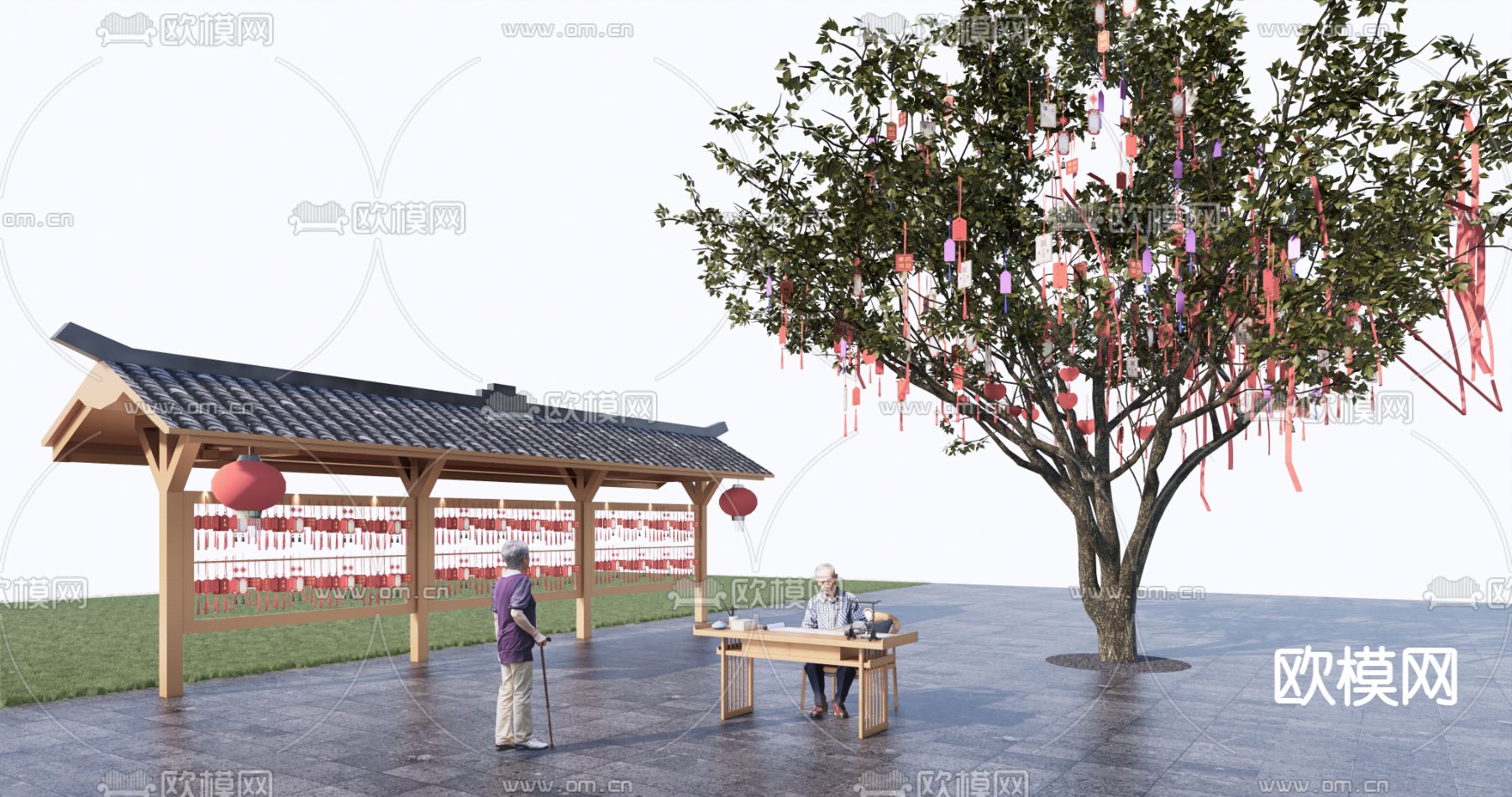 中式祈福树su模型下载（渲染图1）