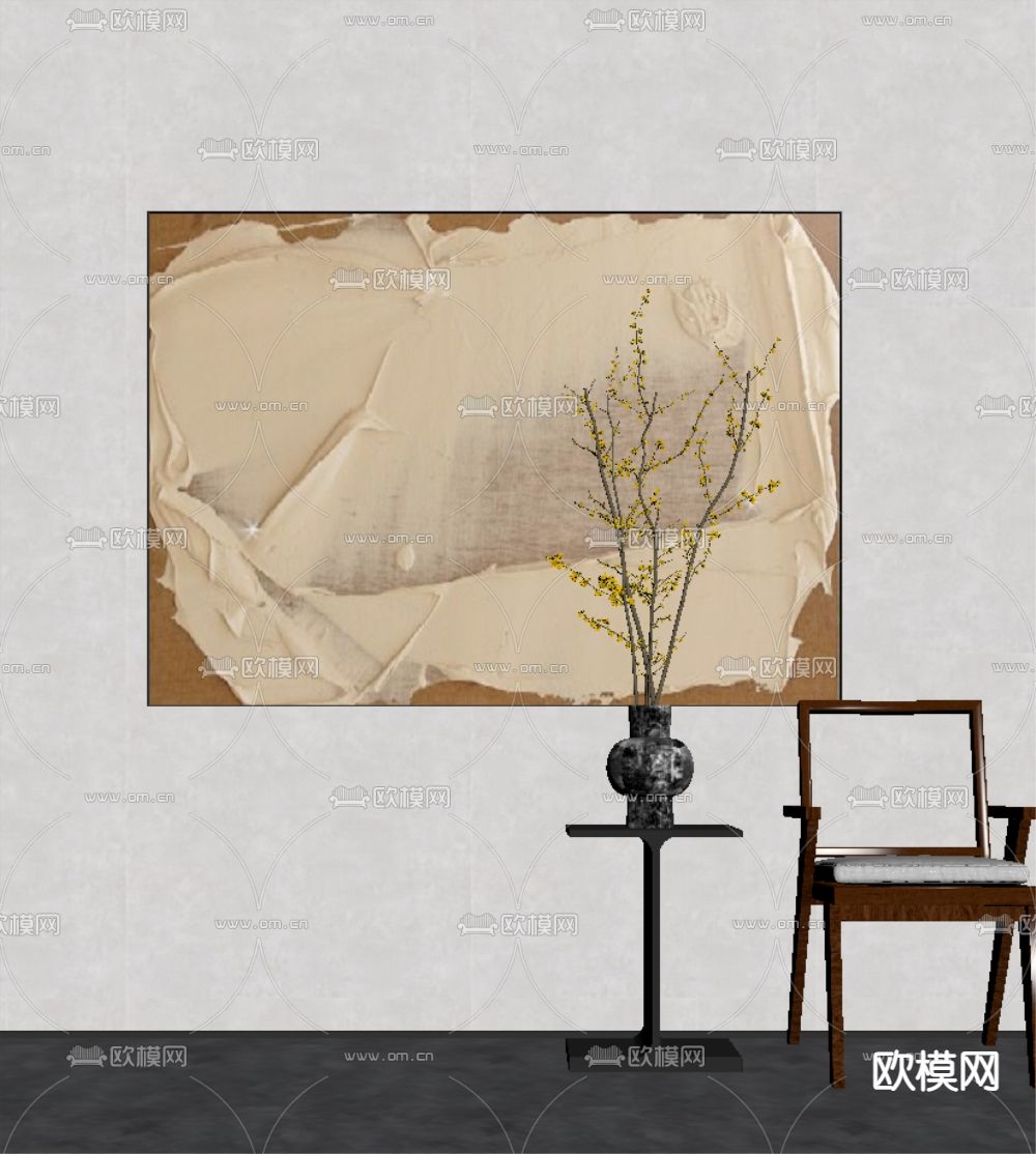 侘寂风装饰画 挂画su模型下载（渲染图2）
