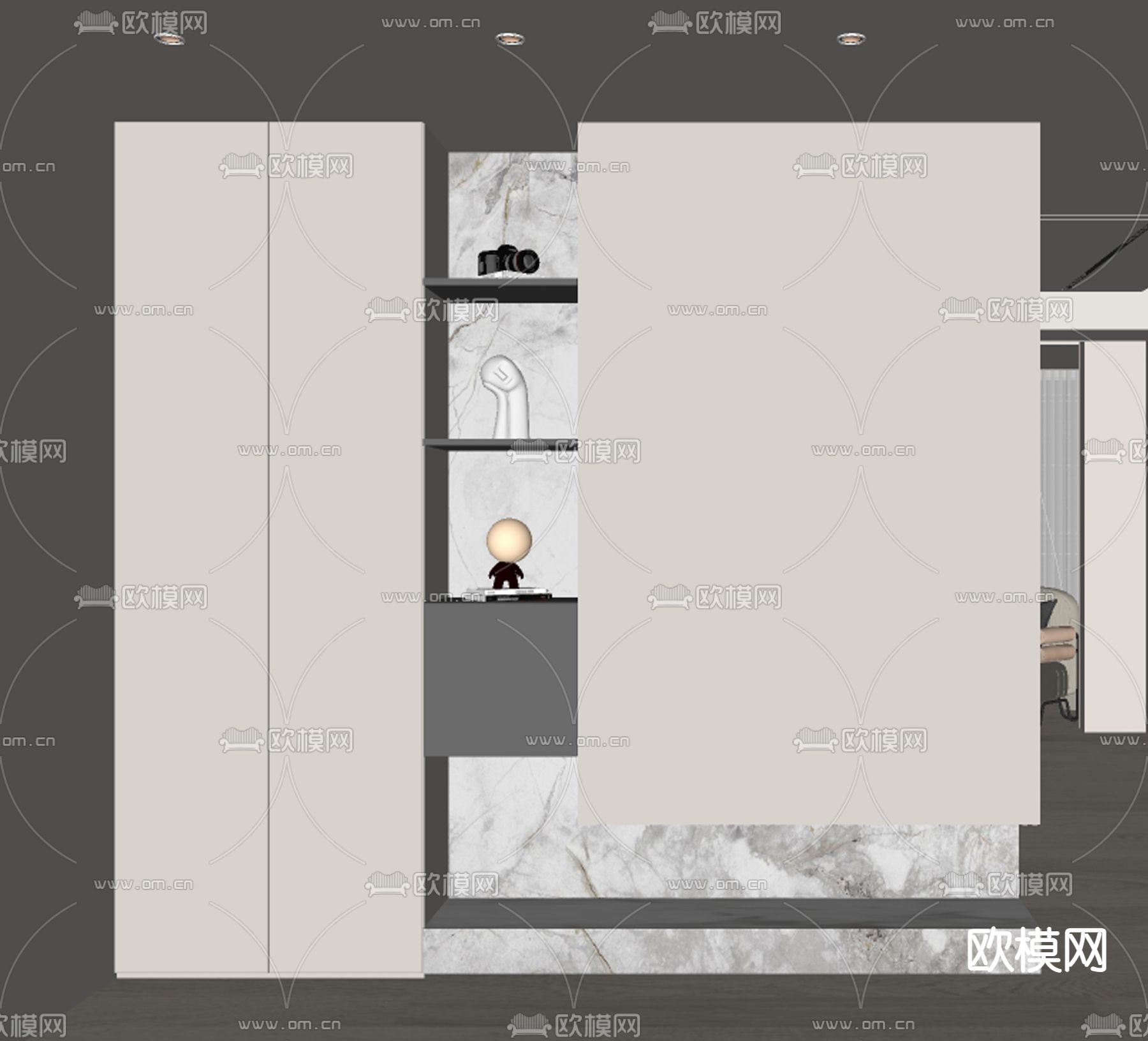 奶油风隔断鞋柜su模型下载（渲染图2）
