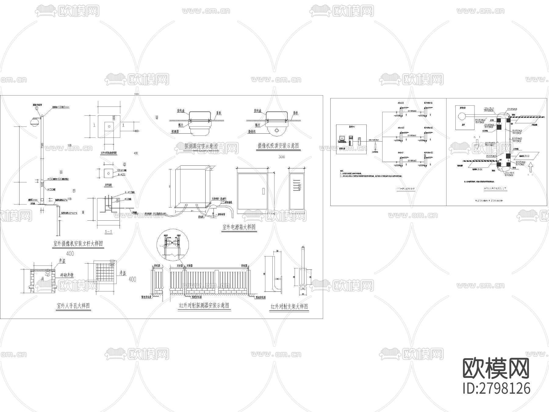 电子安防系统摄像头CAD施工图下载（渲染图2）