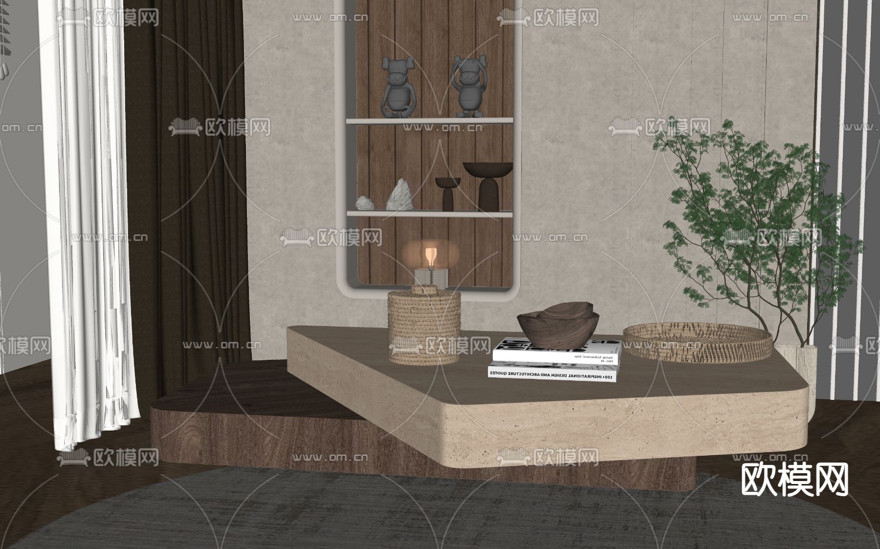 现代茶几su模型下载（渲染图2）