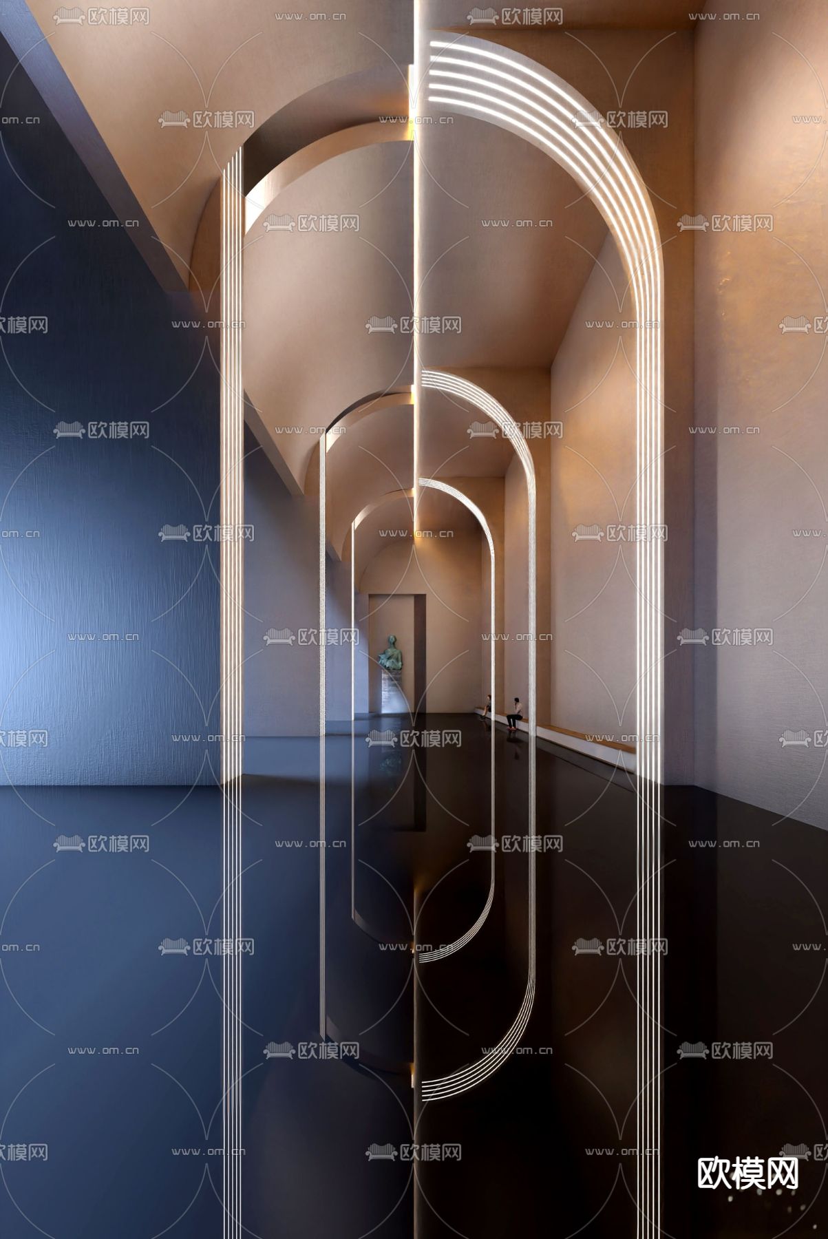 轻奢公司过道su模型下载（渲染图1）