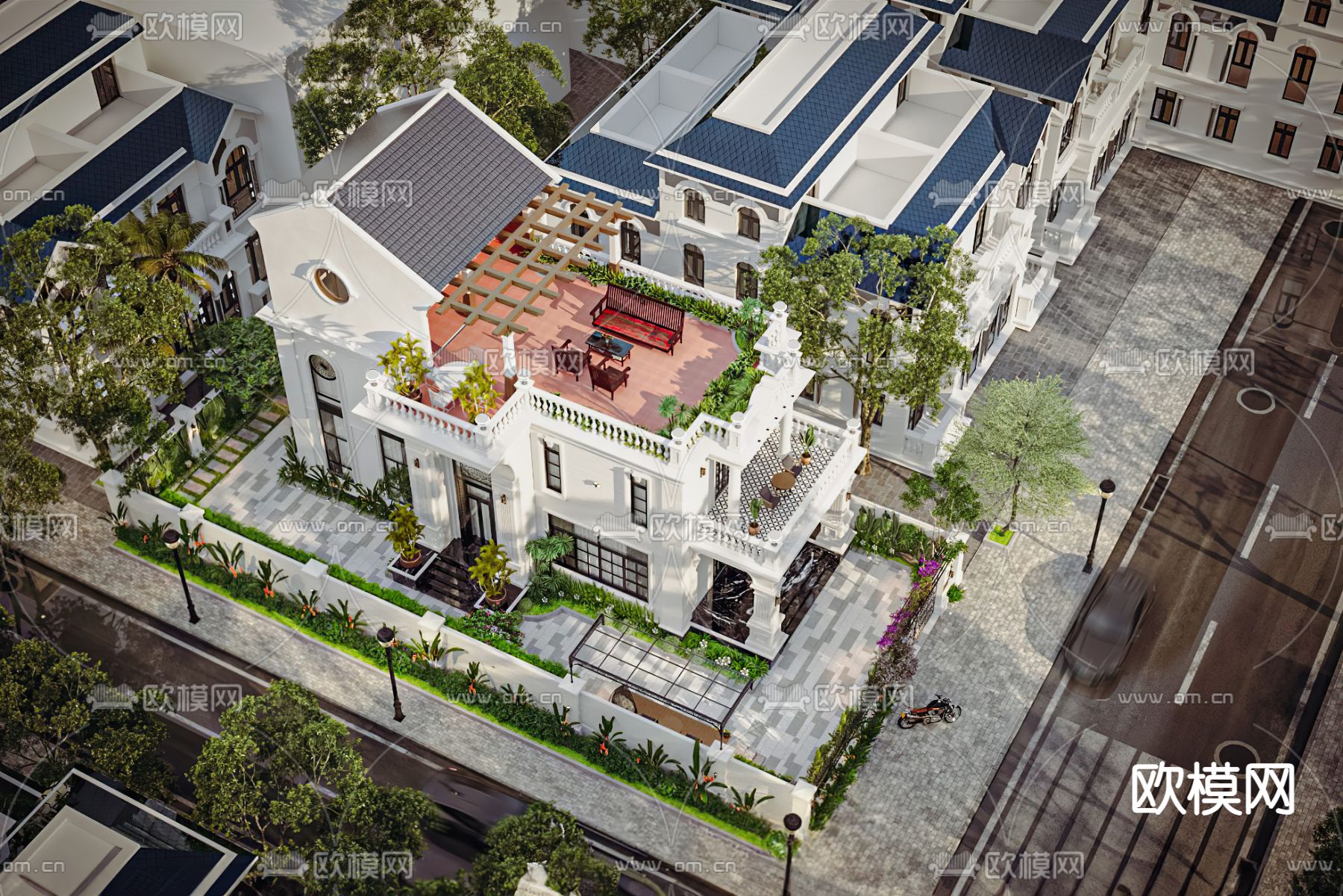 欧式别墅外观3d模型下载（渲染图2）